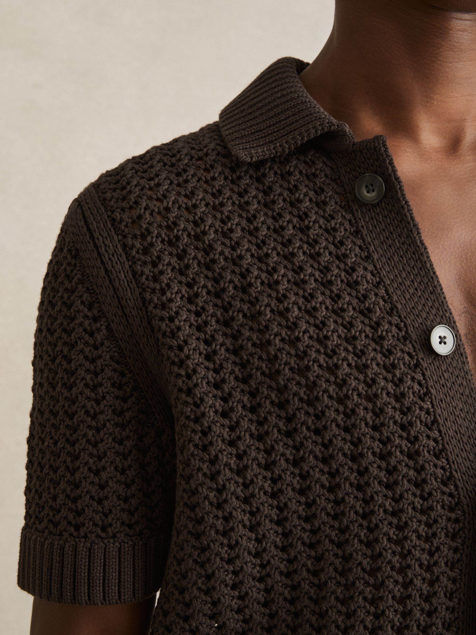 Crochet Button-Through Shirt in Chocolate Brown