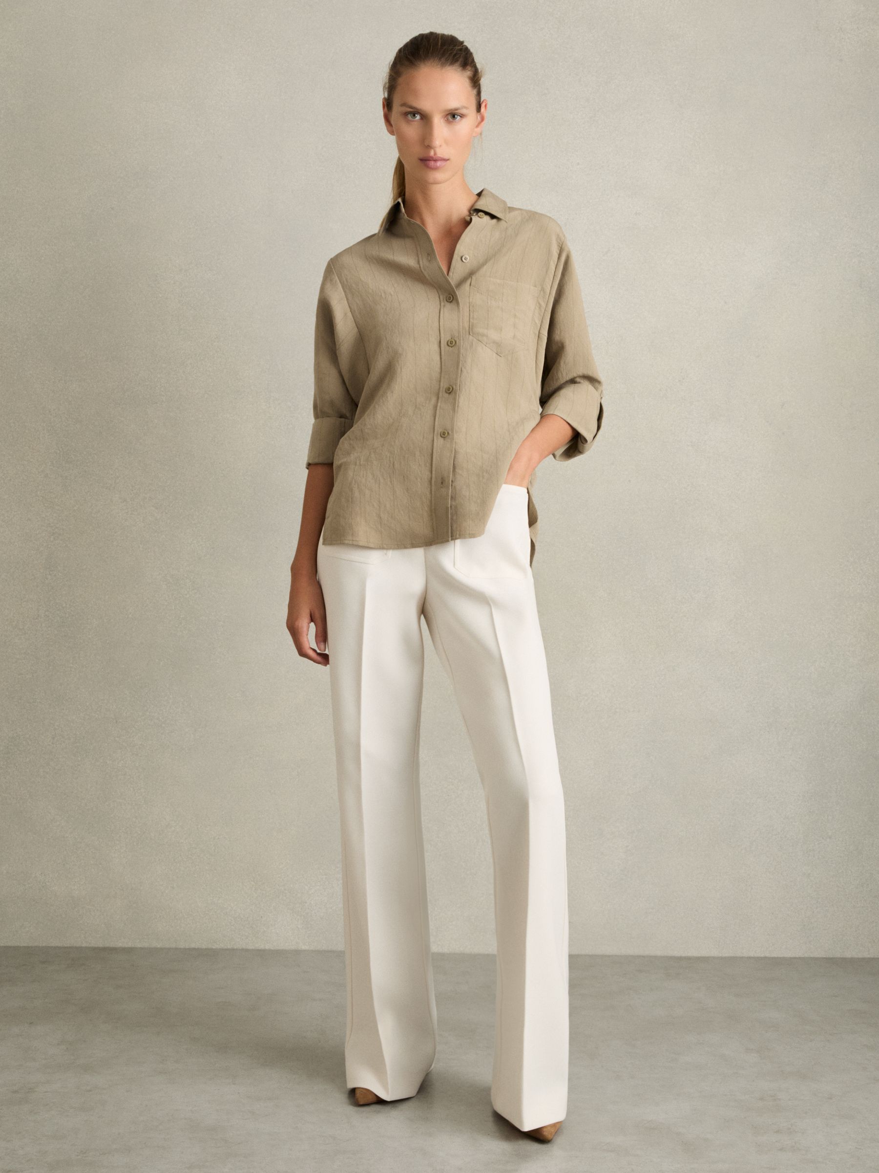 Modal-Blend Woven Pinstripe Shirt in Khaki