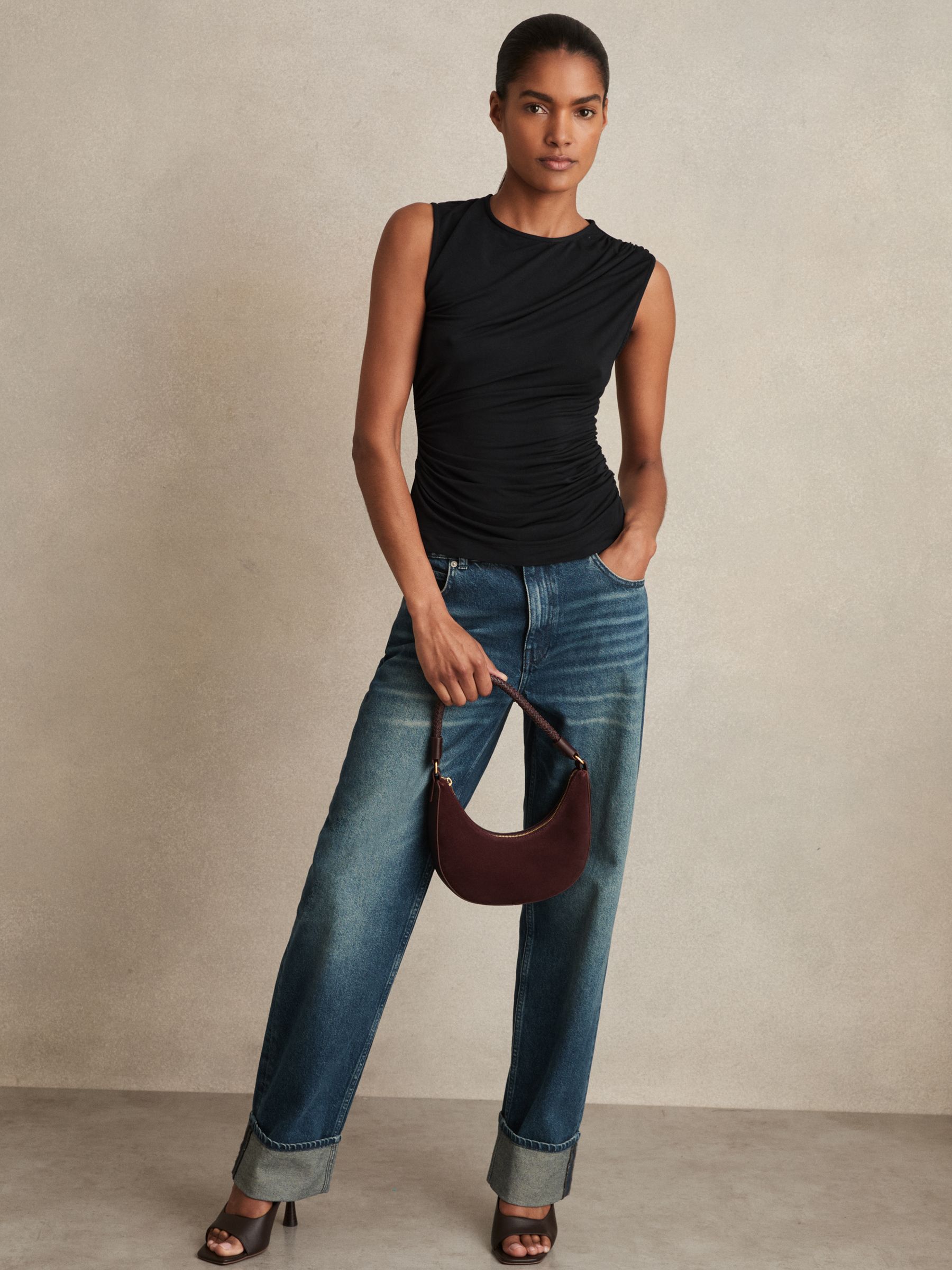 Stretch-Modal Ruched Vest in Black