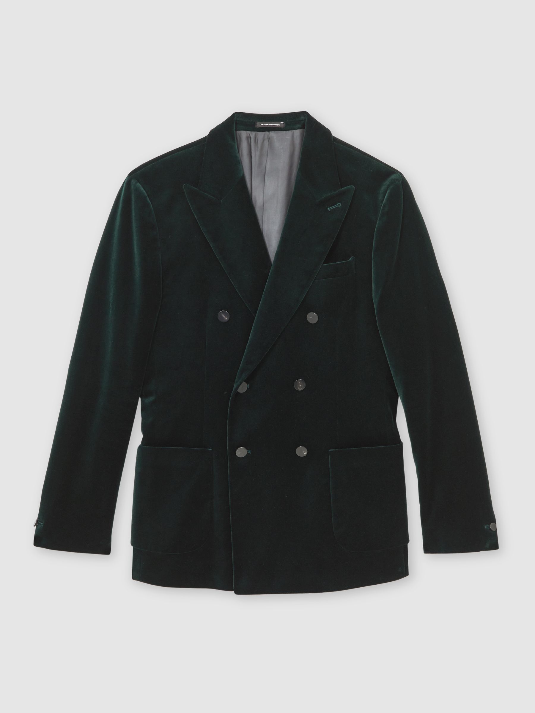 Double-Breasted Velvet Blazer Regular-Fit in Emerald Green