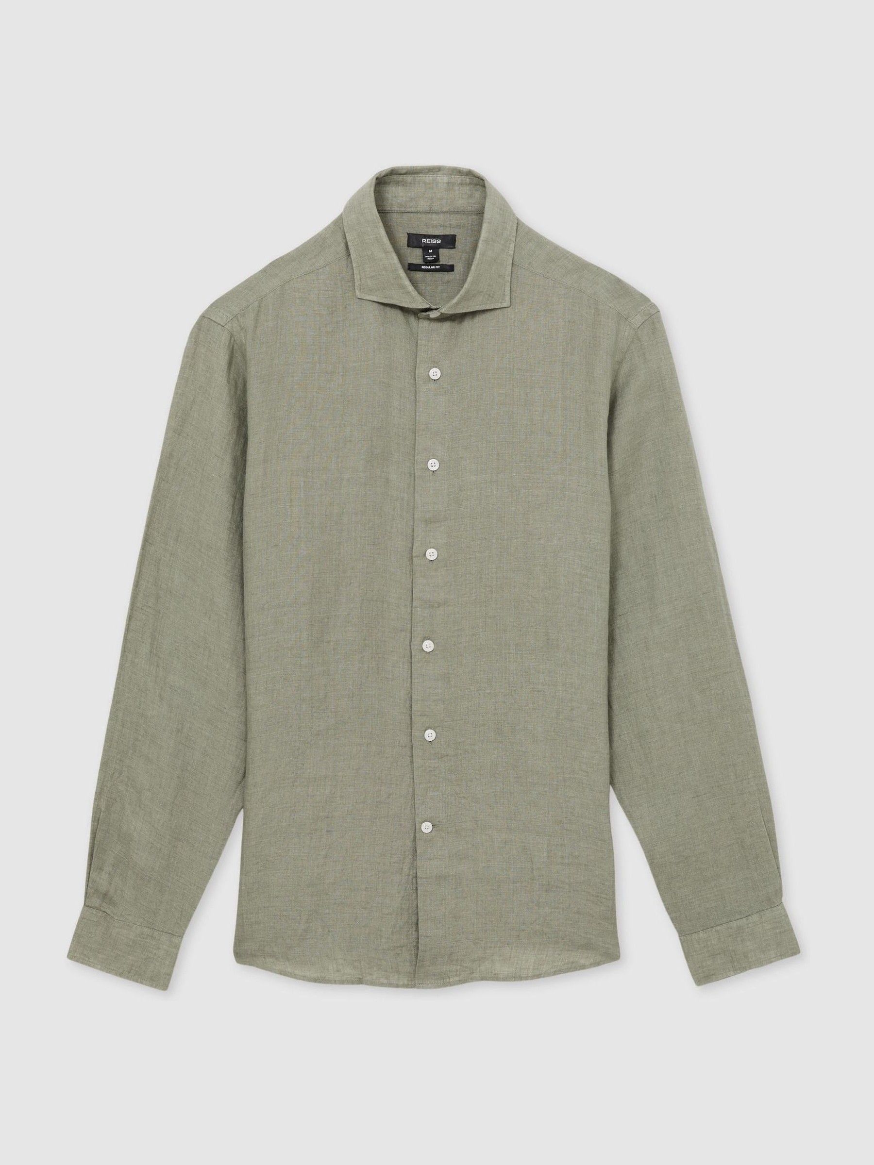Linen Button-Through Shirt in Thyme Green