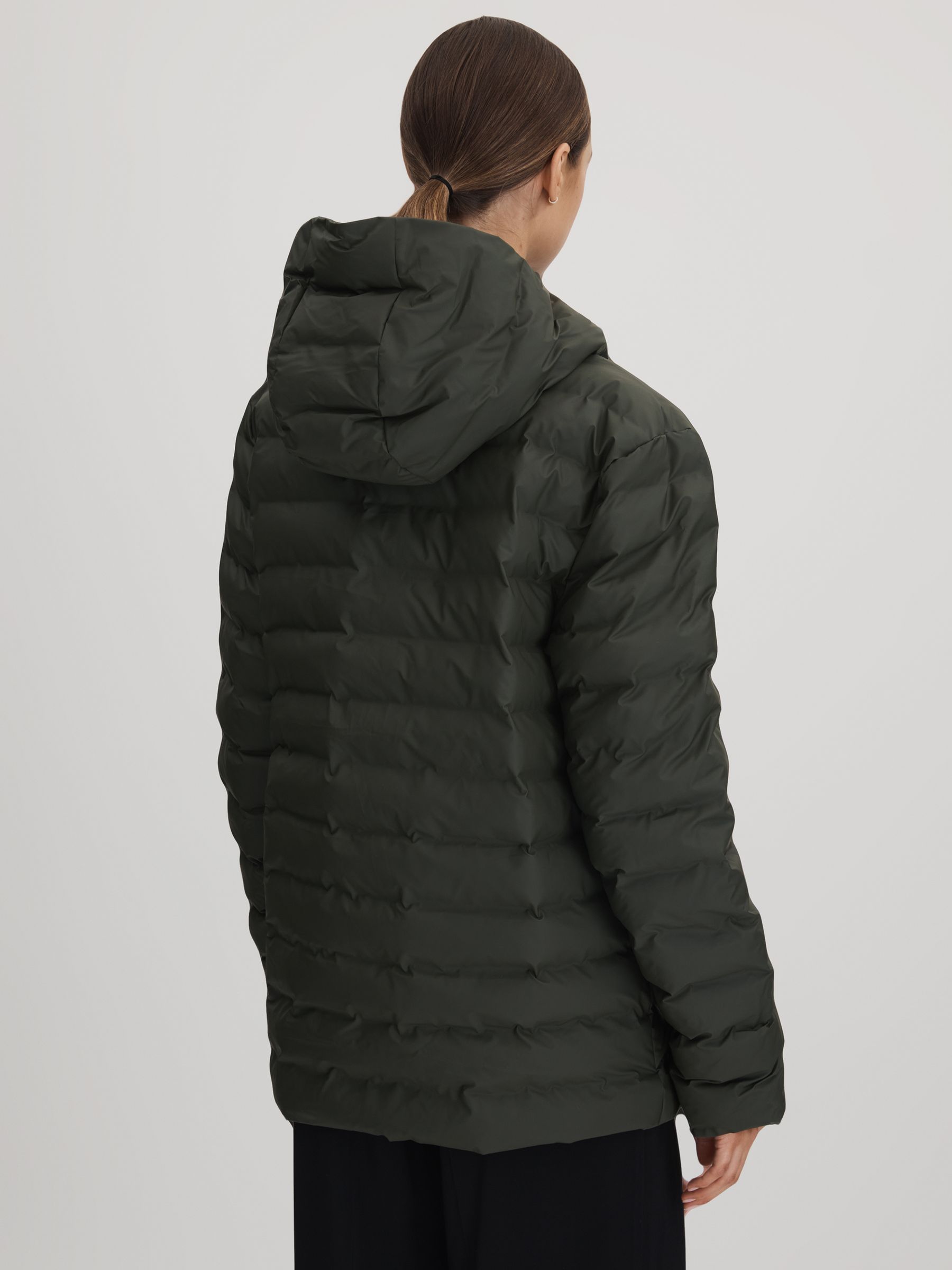 Rains Hooded Puffer Jacket in Green