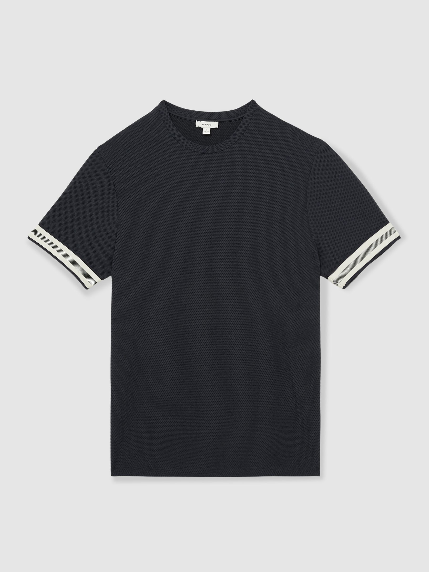 Tape-Cuff Textured T-Shirt in Navy