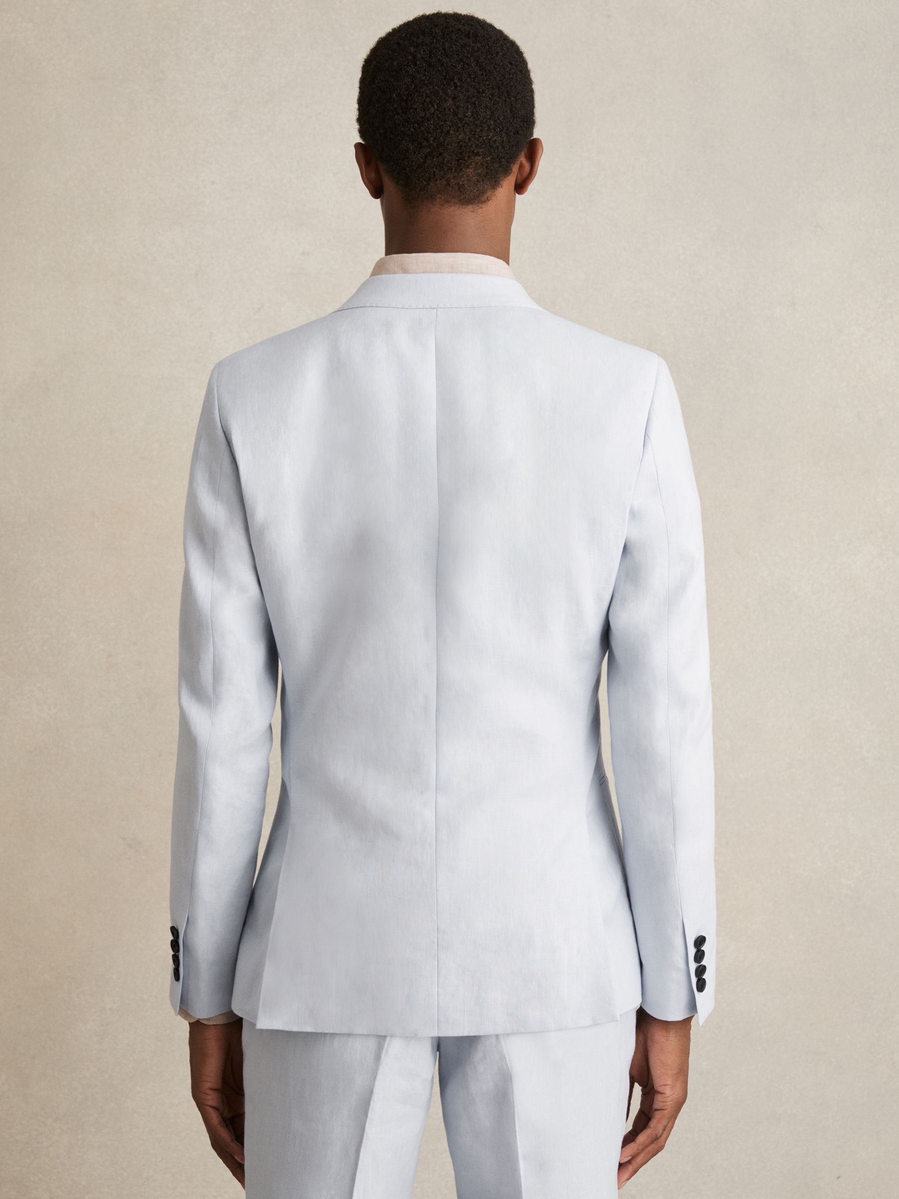 Slim Fit Single Breasted Linen Blazer in Soft Blue