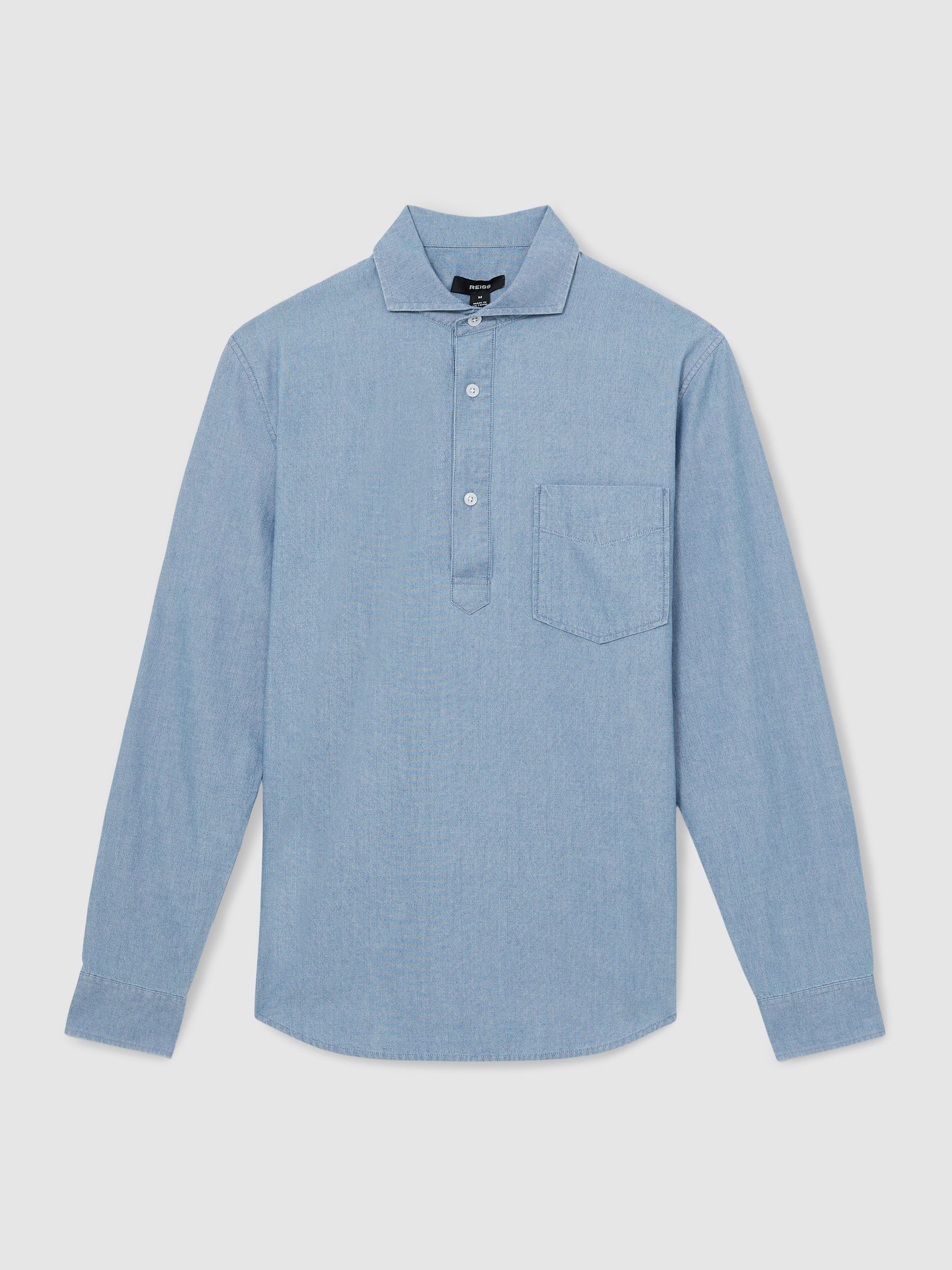 Cotton Cutaway-Collar Denim Shirt in Light Wash Indigo