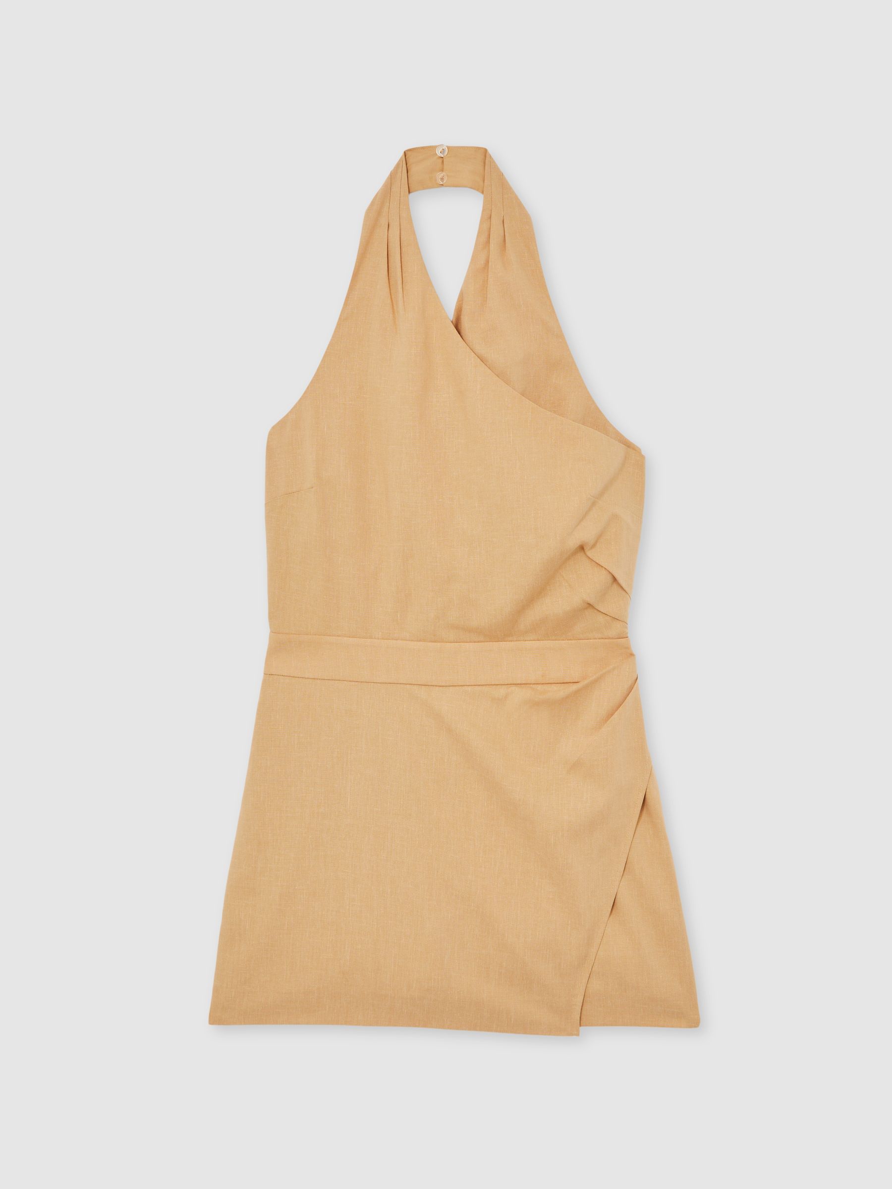 Lyocell Cotton Halter Skort Playsuit in Camel