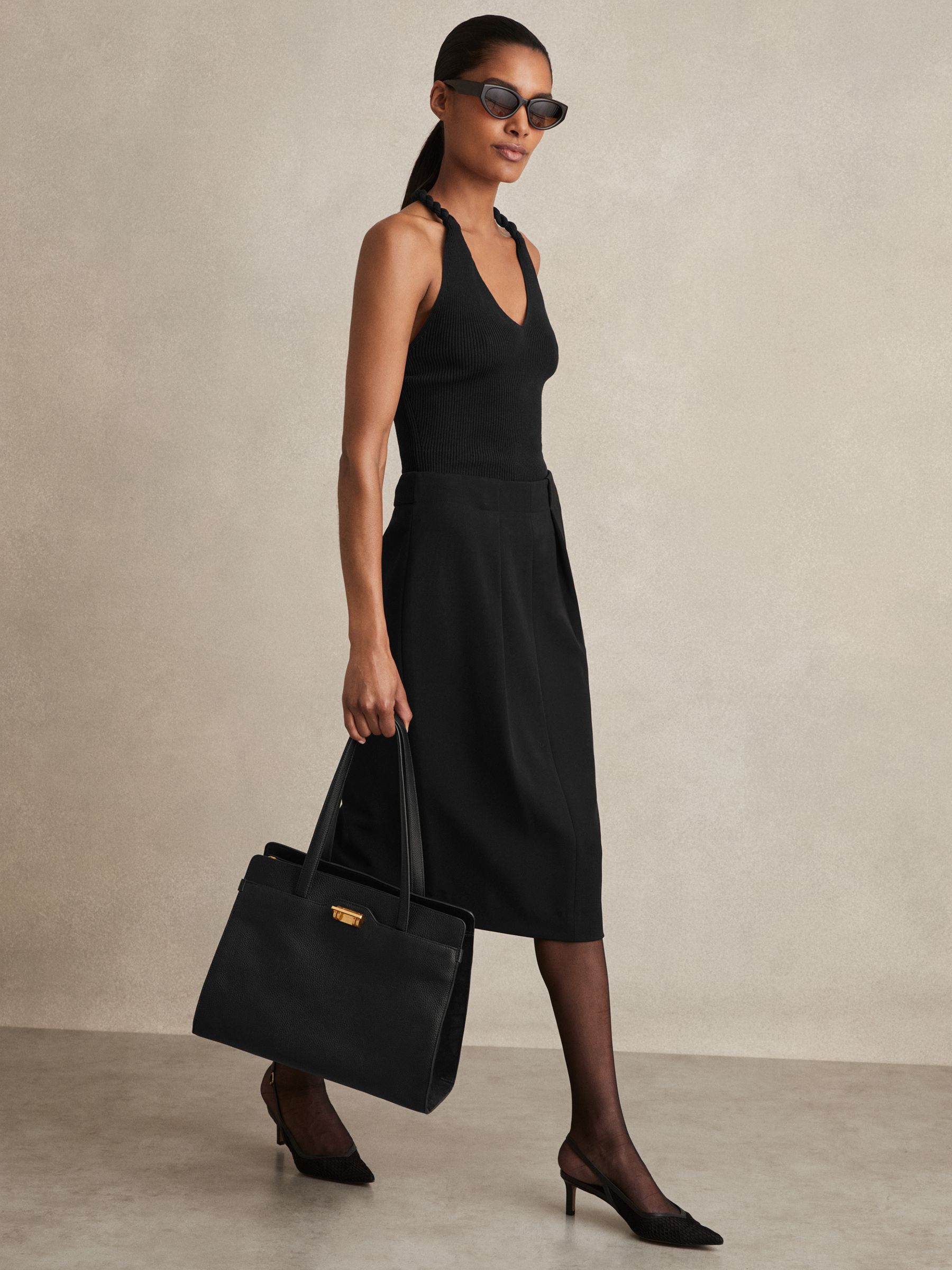 Tailored Midi Suit Skirt in Black