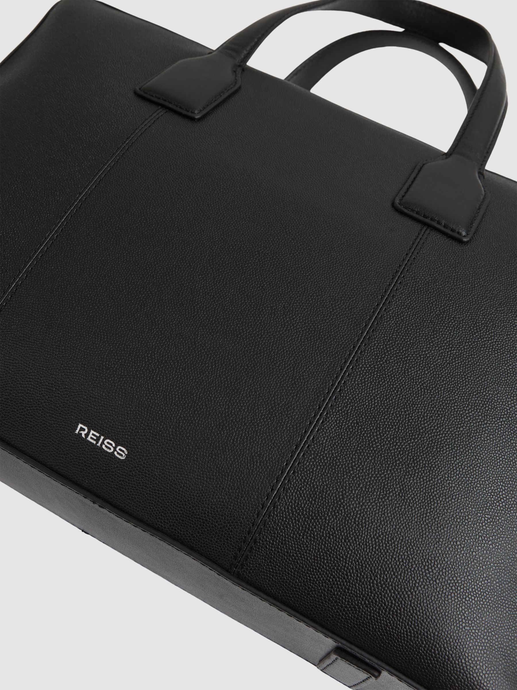 Micro-Grain Leather Briefcase in Black