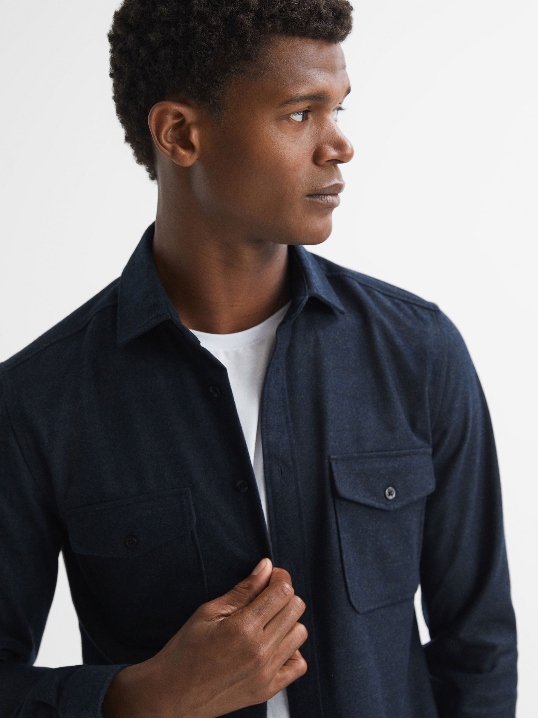 Button-Through Twin Pocket Overshirt in Navy