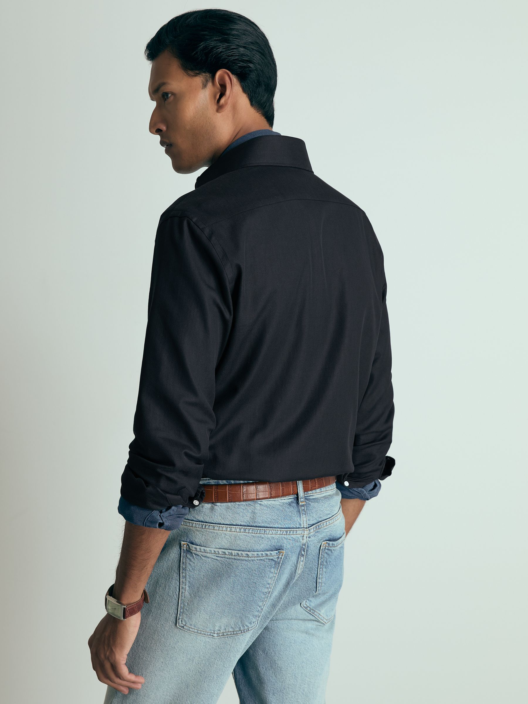 Atelier Cotton-Piqué Long-Sleeve Shirt in Navy