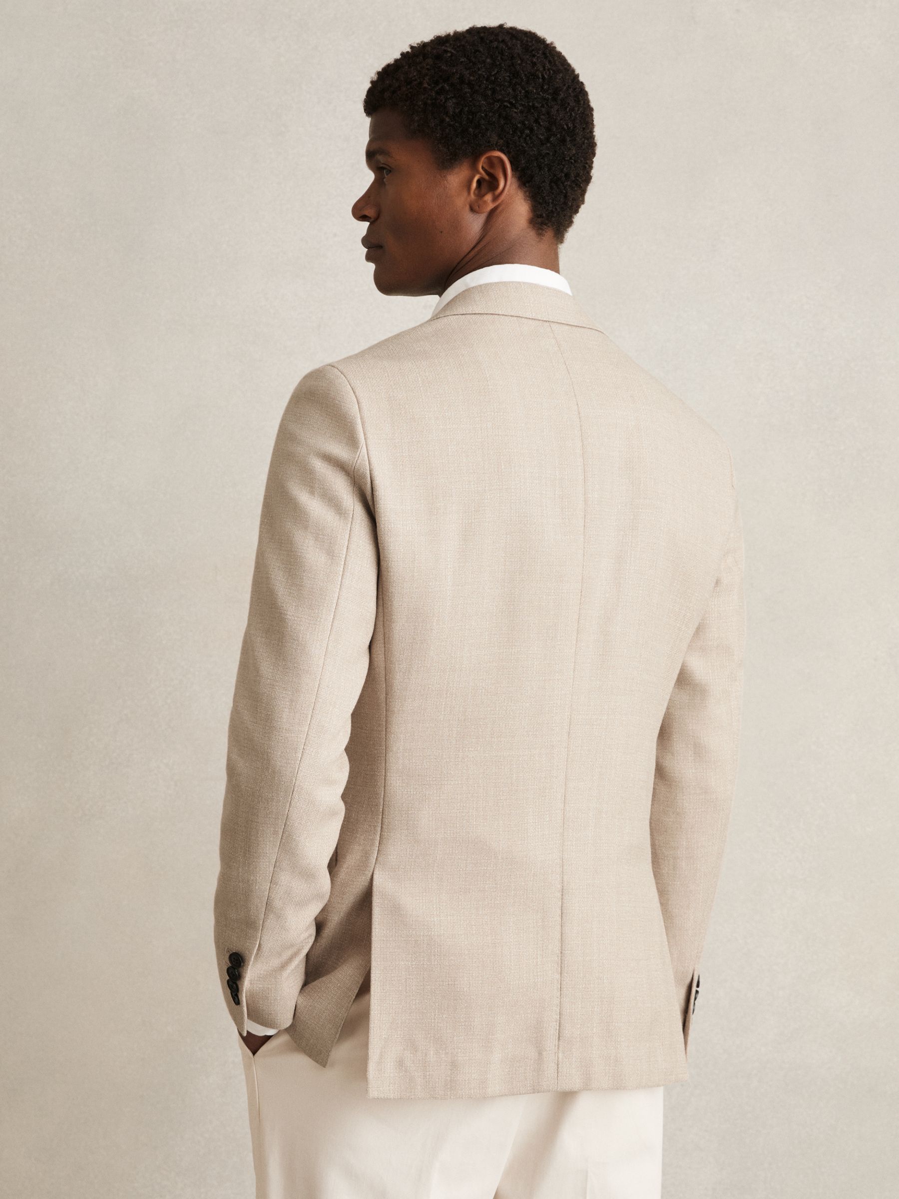 Slim-Fit Single-Breasted Wool-Blend Textured Blazer in Oatmeal