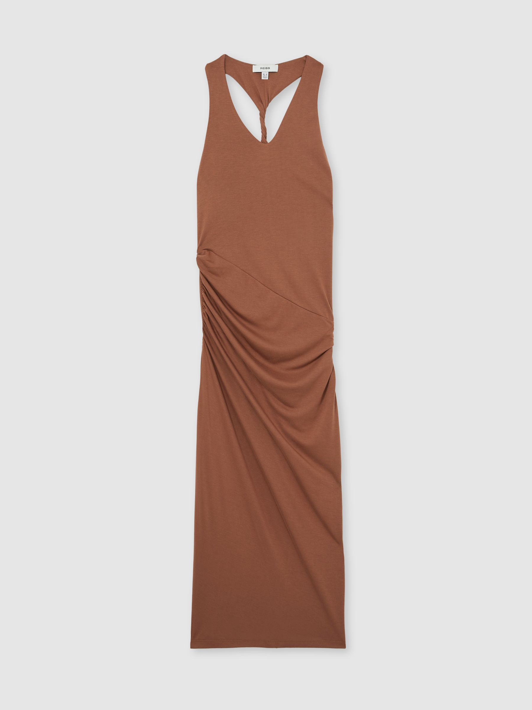 Ruched Jersey Midi Dress in Brown