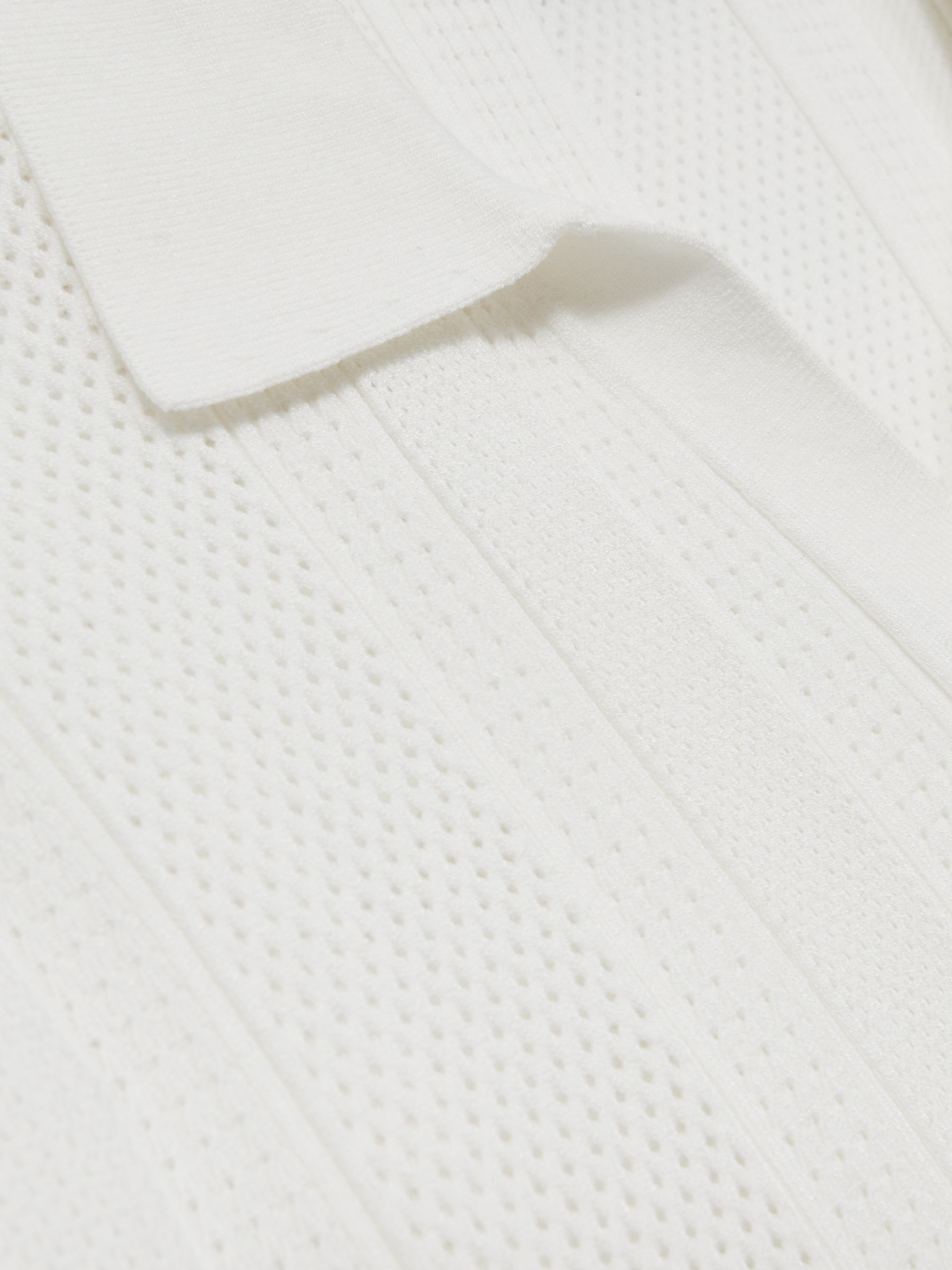 Textured-Stripe Knitted Polo Shirt in White