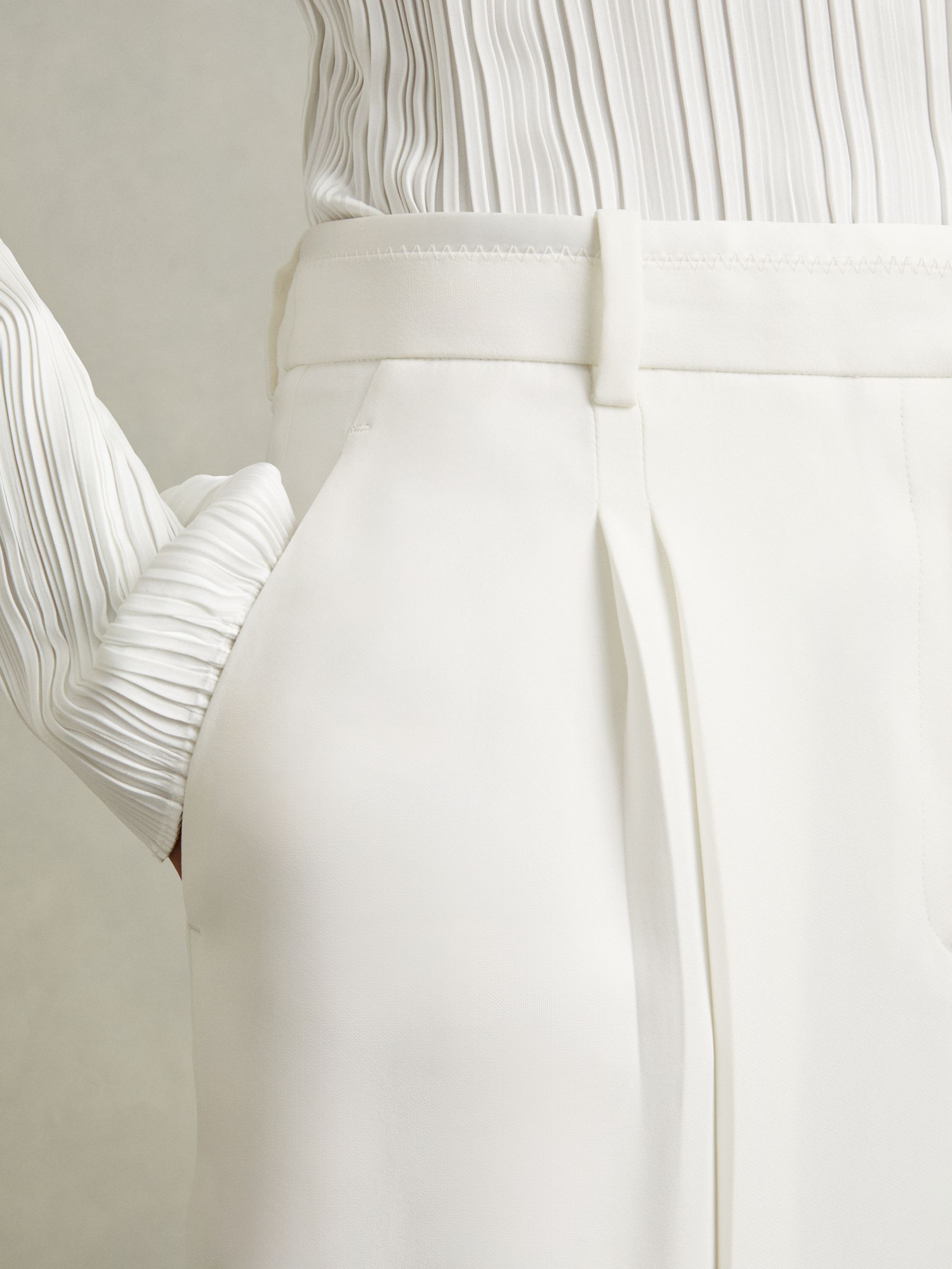Double Pleat Wide Leg Tux Trousers in Cream