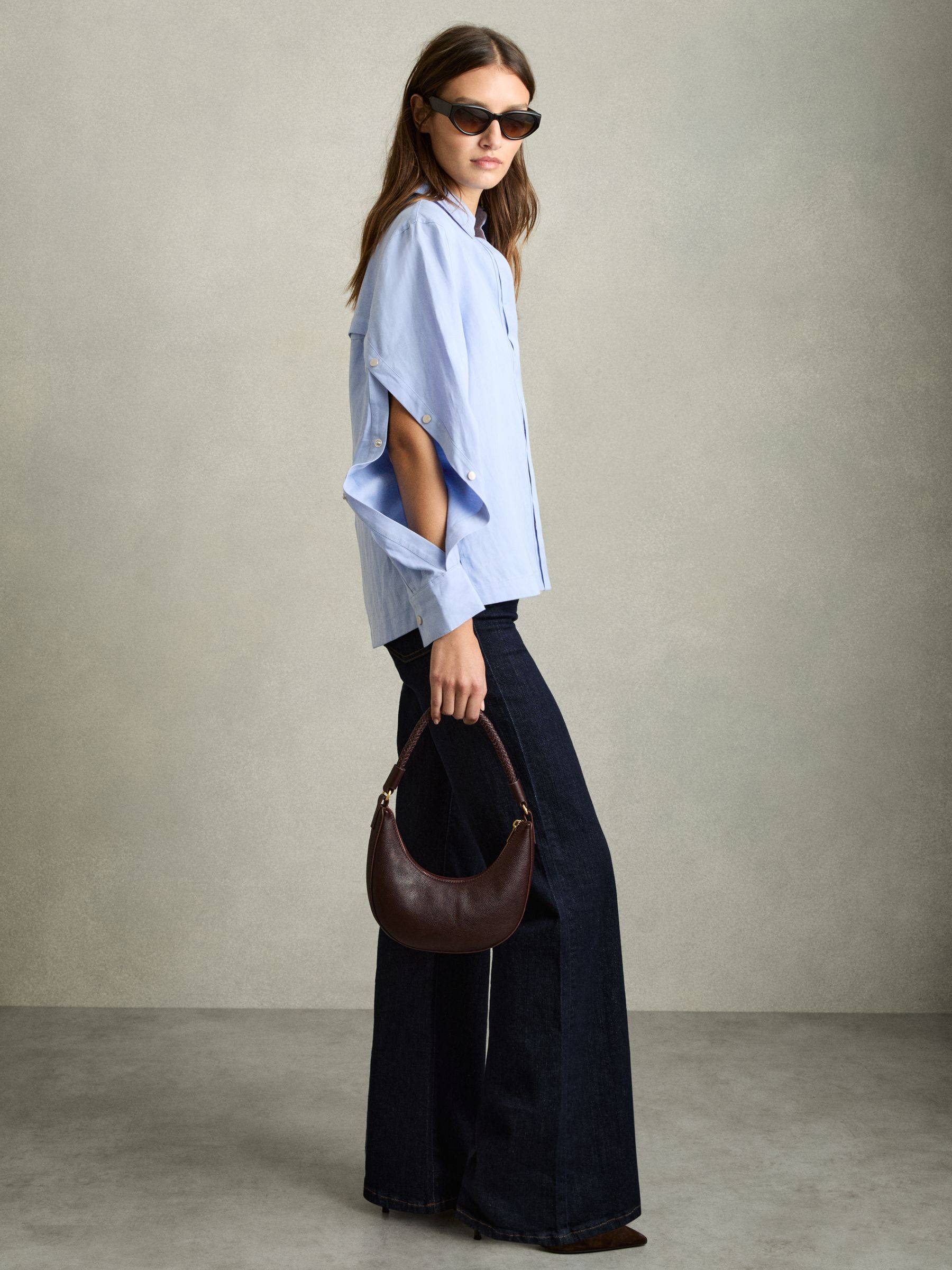 Lyocell-Blend Press-Stud Back Shirt in Blue