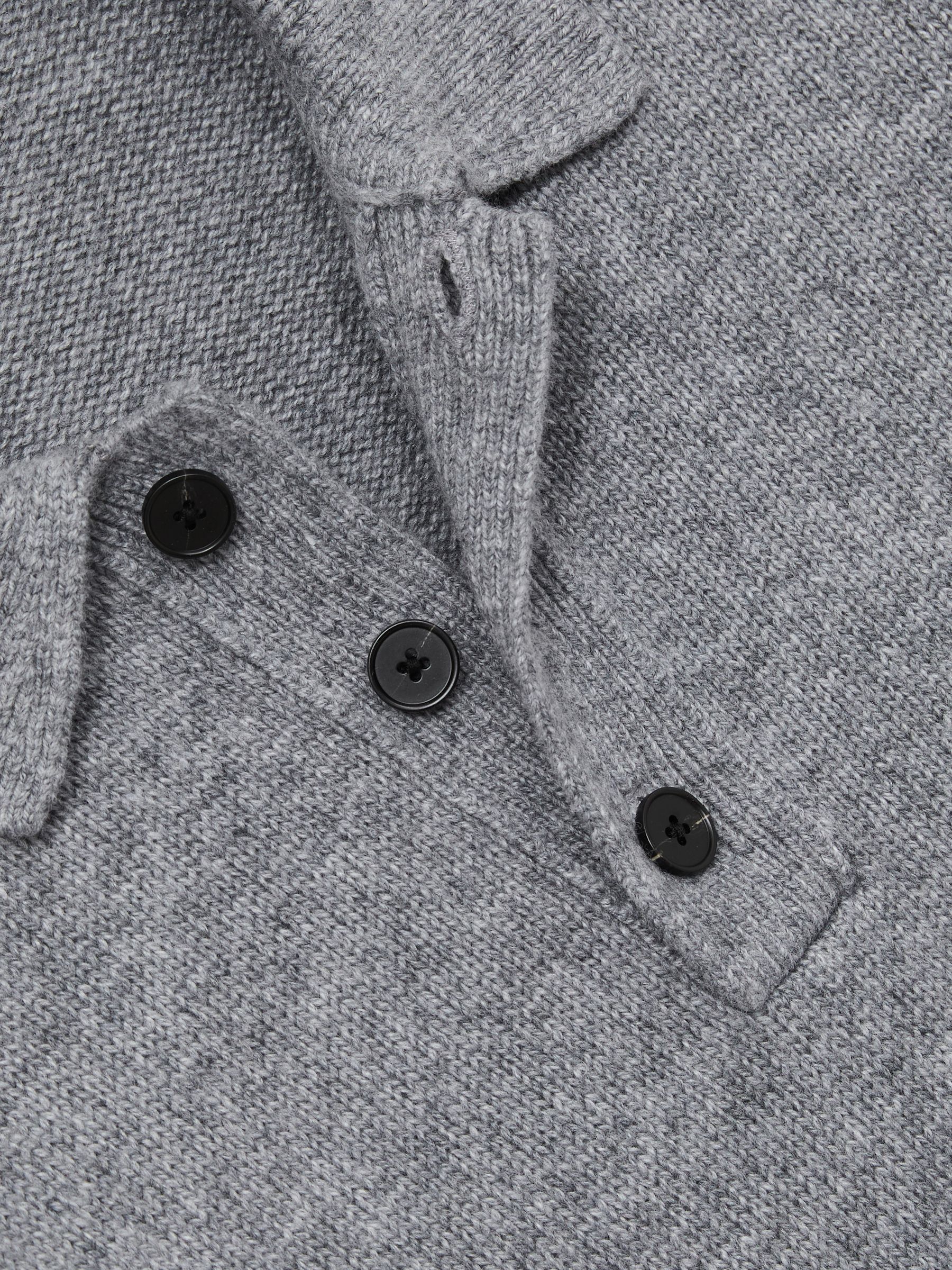 Wool Blend Long Sleeve Polo Shirt in Grey Melange