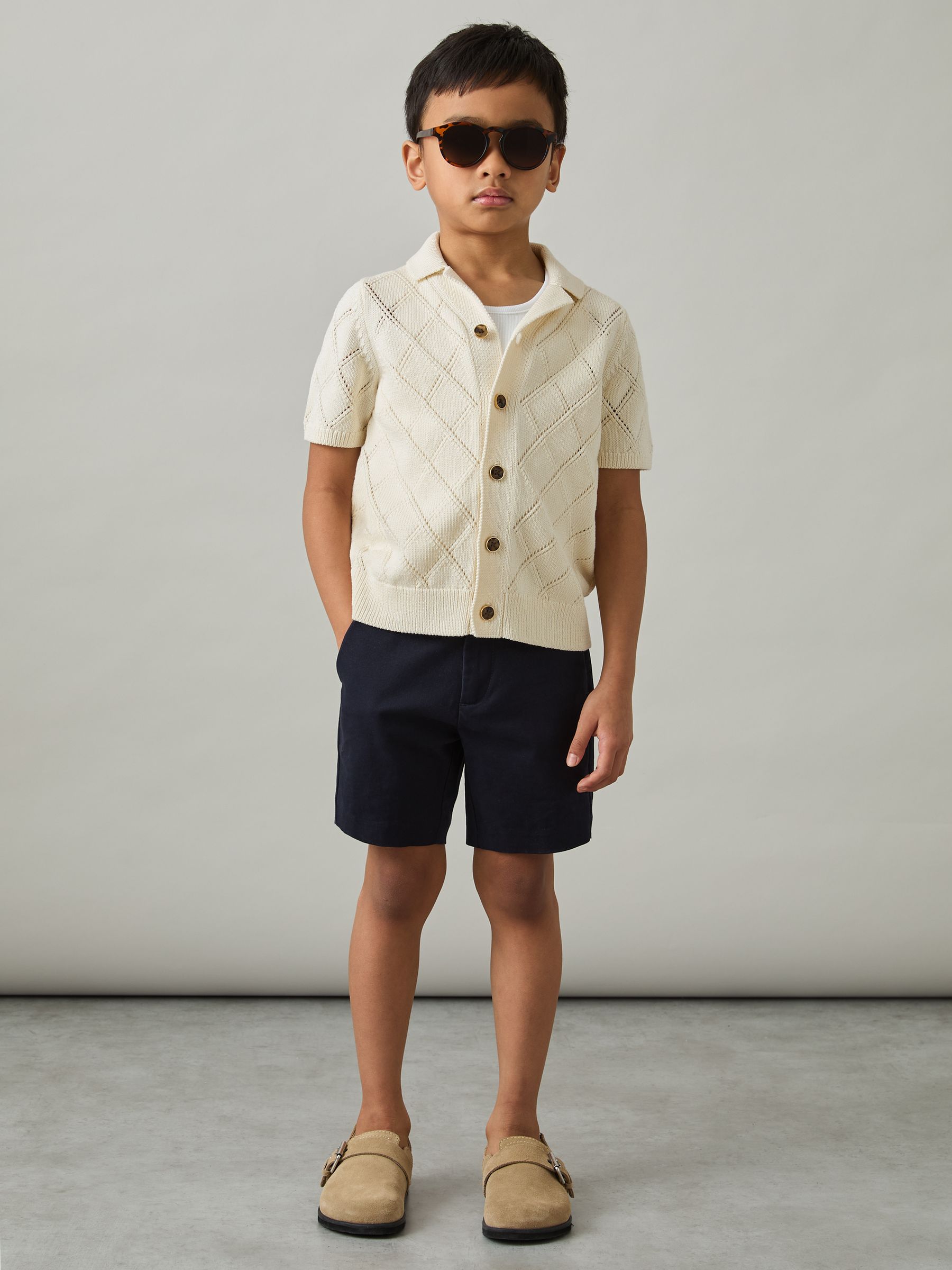 3-9 yrs Cotton Blend Diamond Knit Shirt in Off White