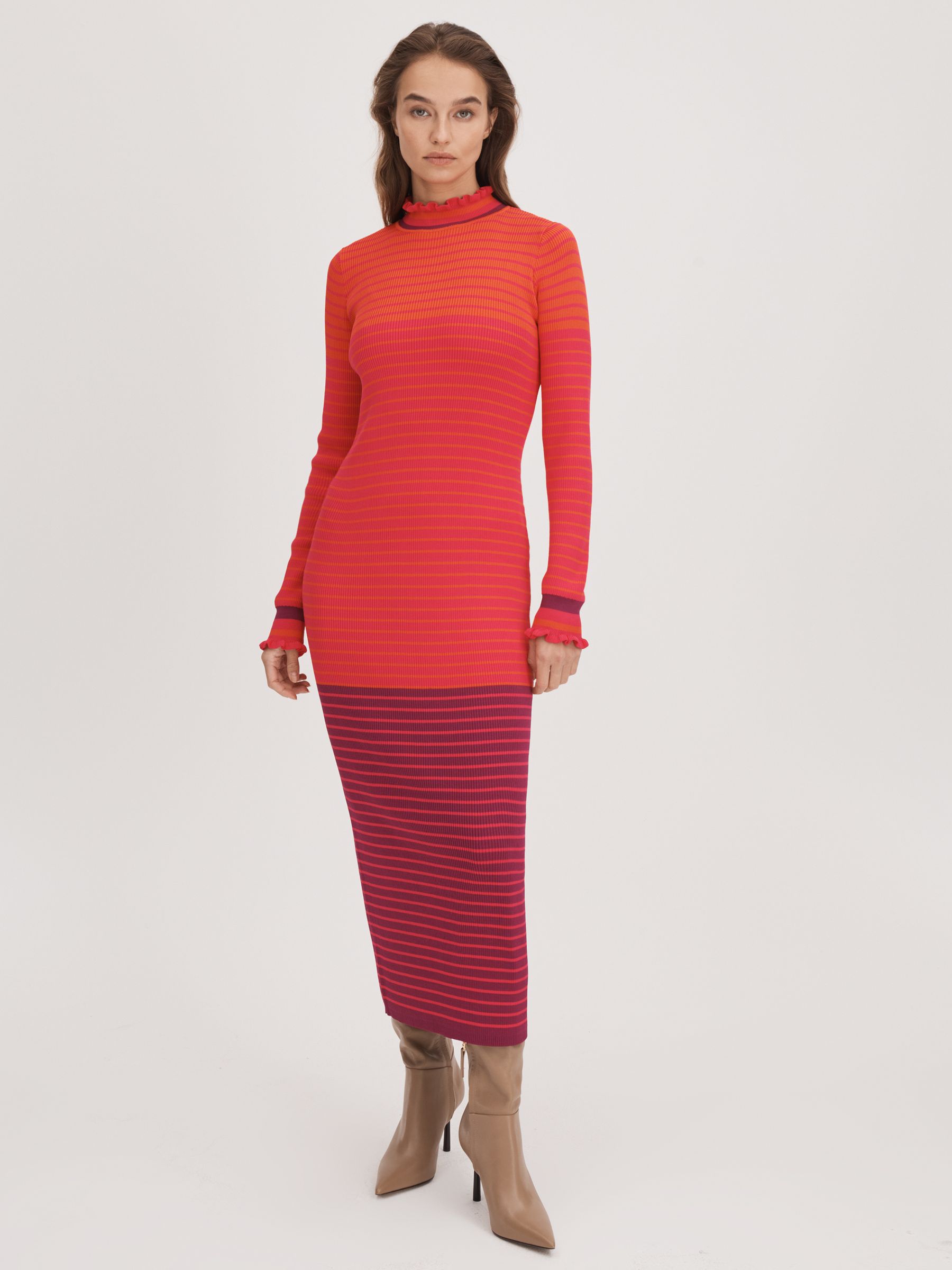 Florere Knitted Striped Midi Dress in Multi