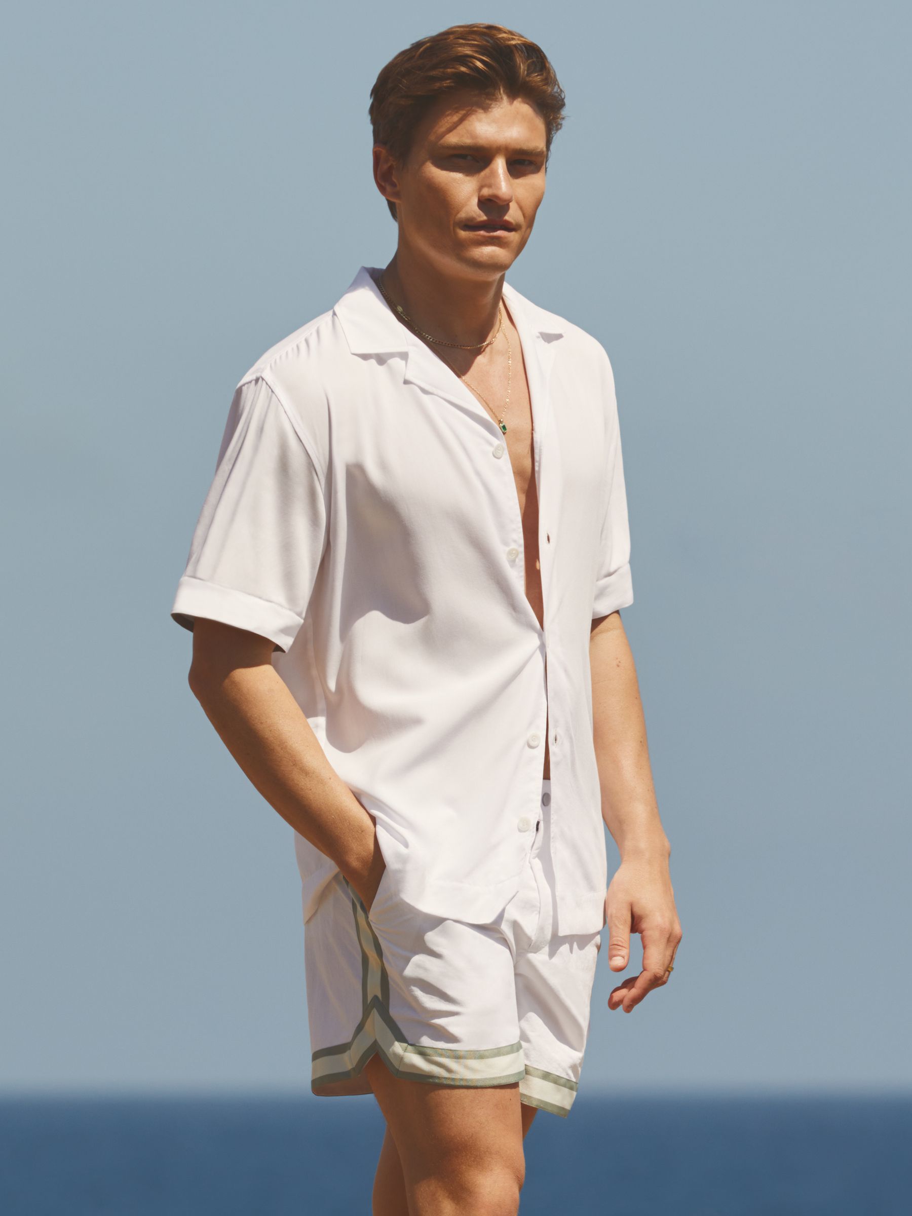 Contrast Stripe Elasticated Waist Swim Shorts in White