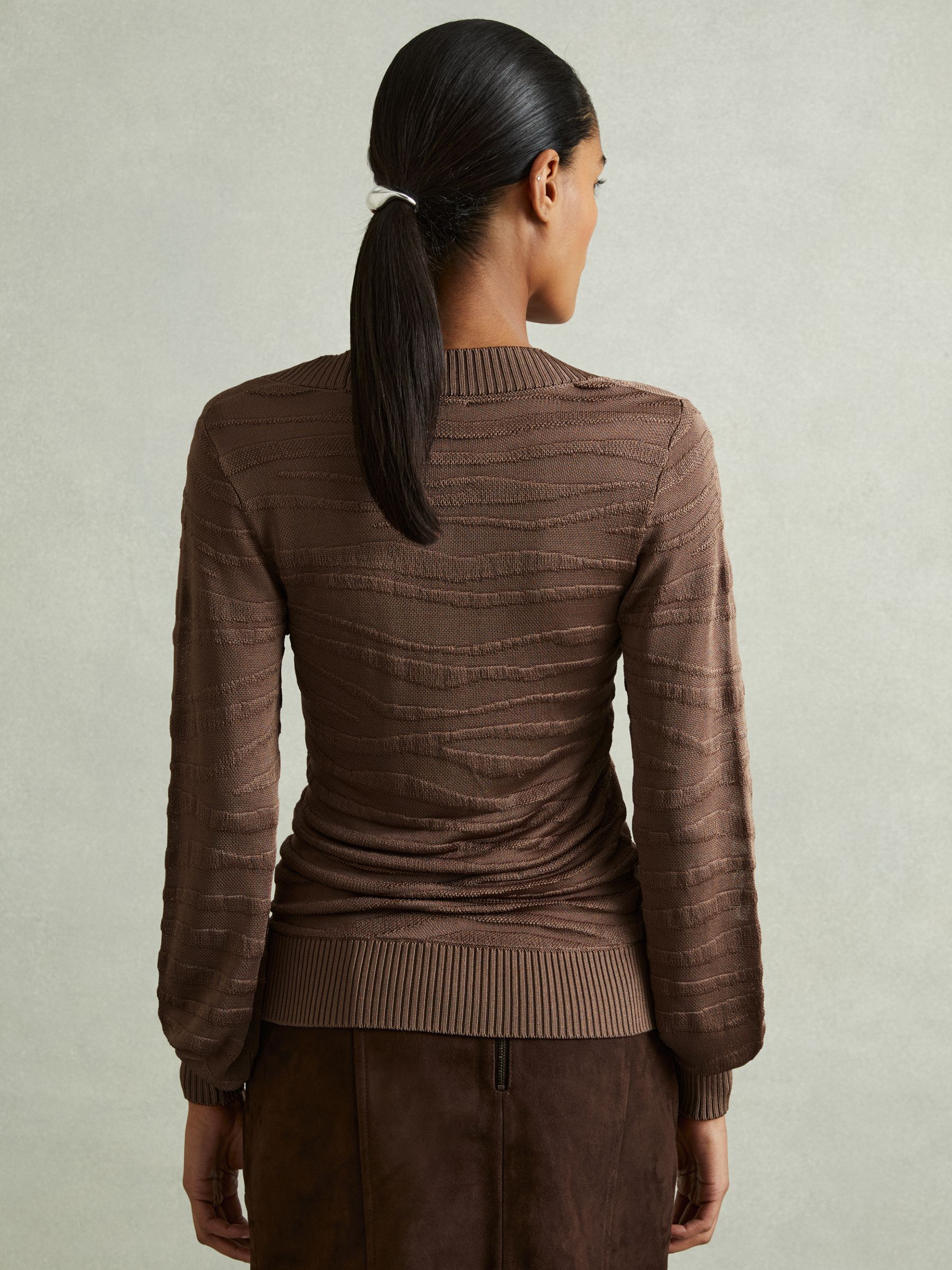 Striped V-Neck Jumper in Mink