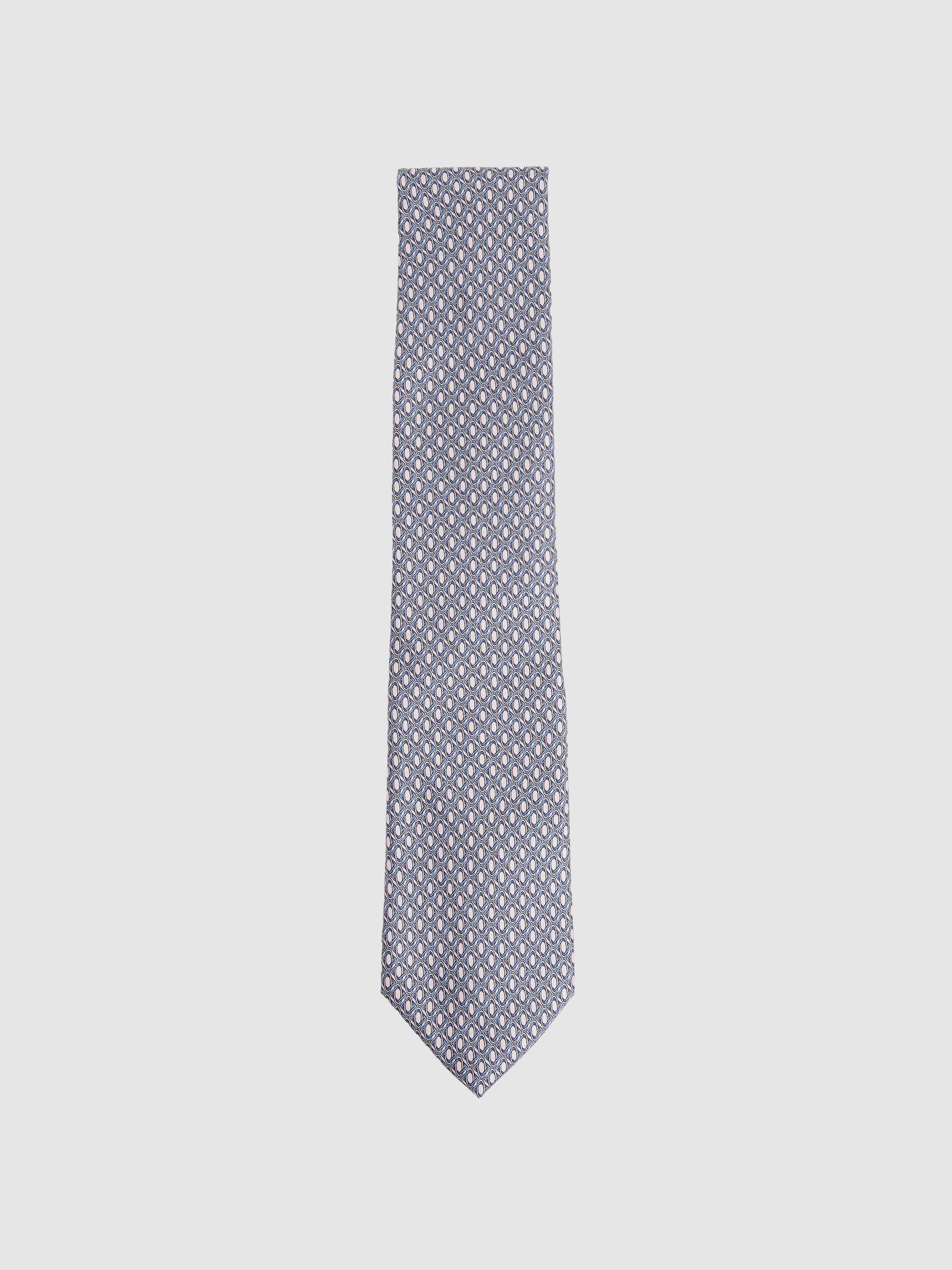 Silk Geometric-Print Tie in Soft Pink