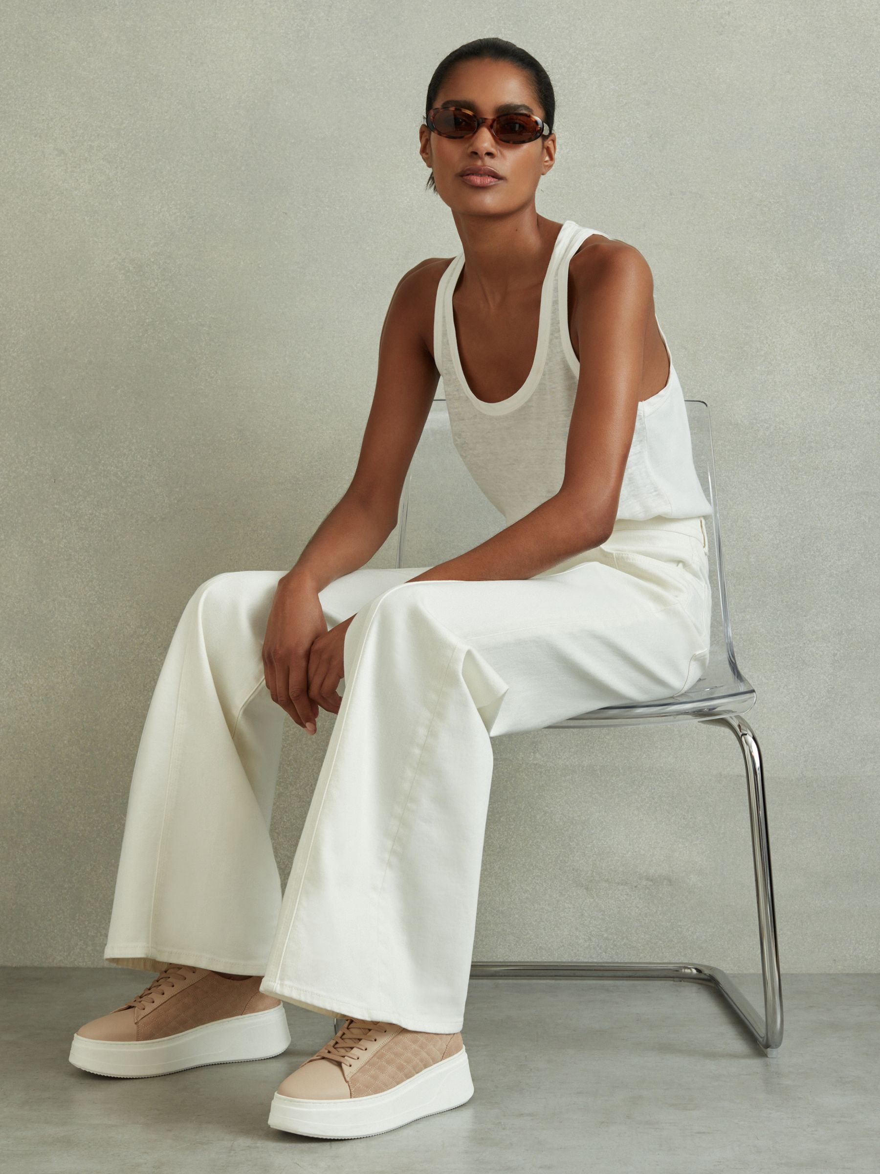 Leather Suede Lattice Trainers in Blush