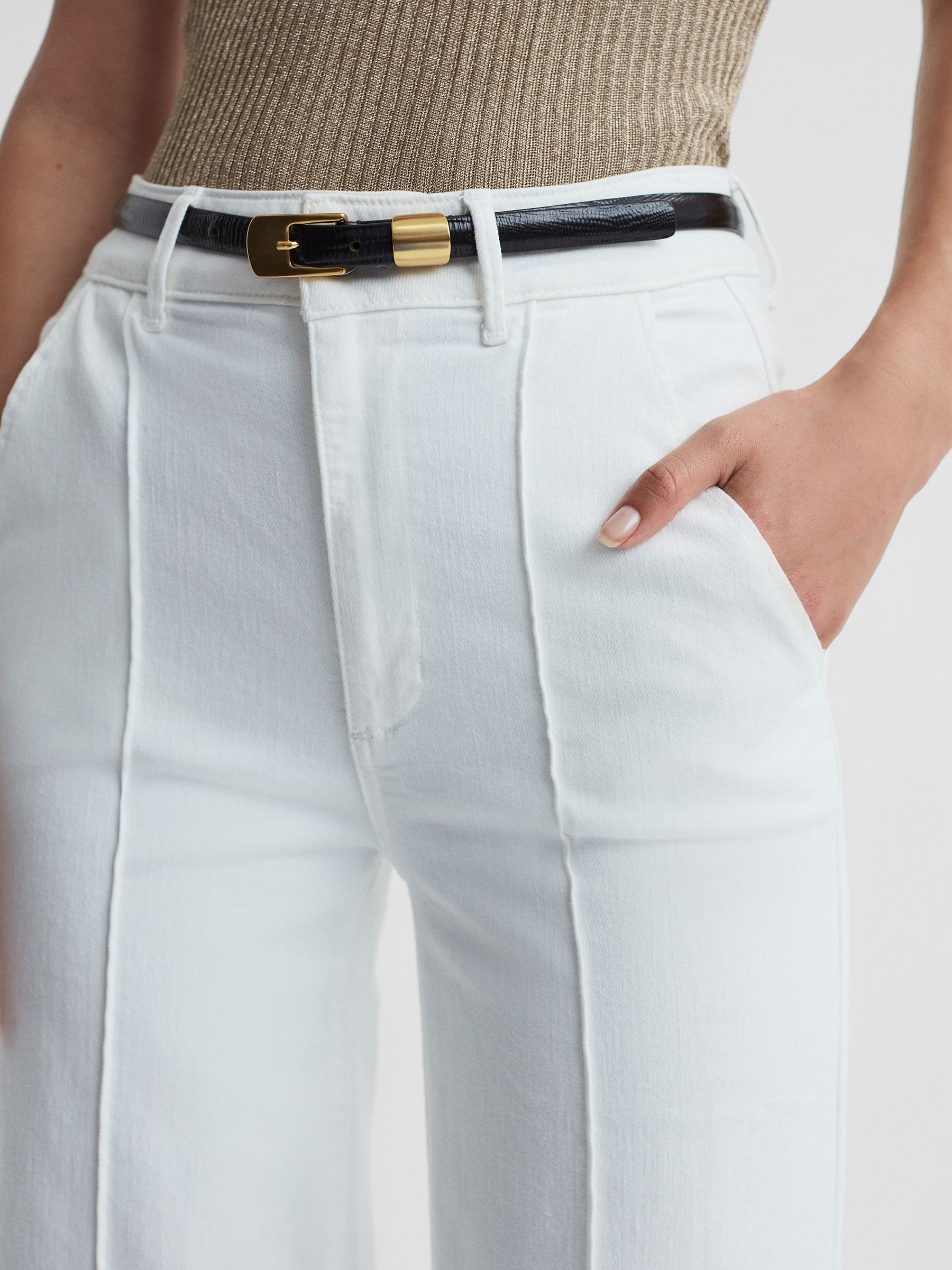 Paige High Rise Wide Leg Trousers in White