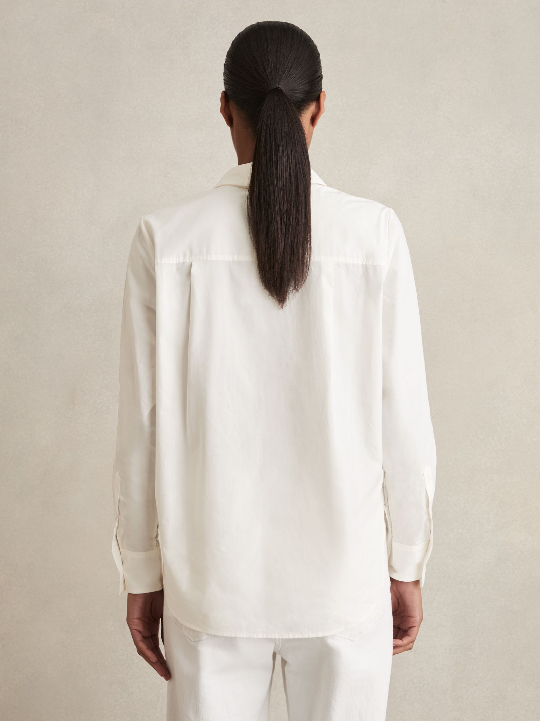 Lace-Front Shirt With Cotton in Ivory