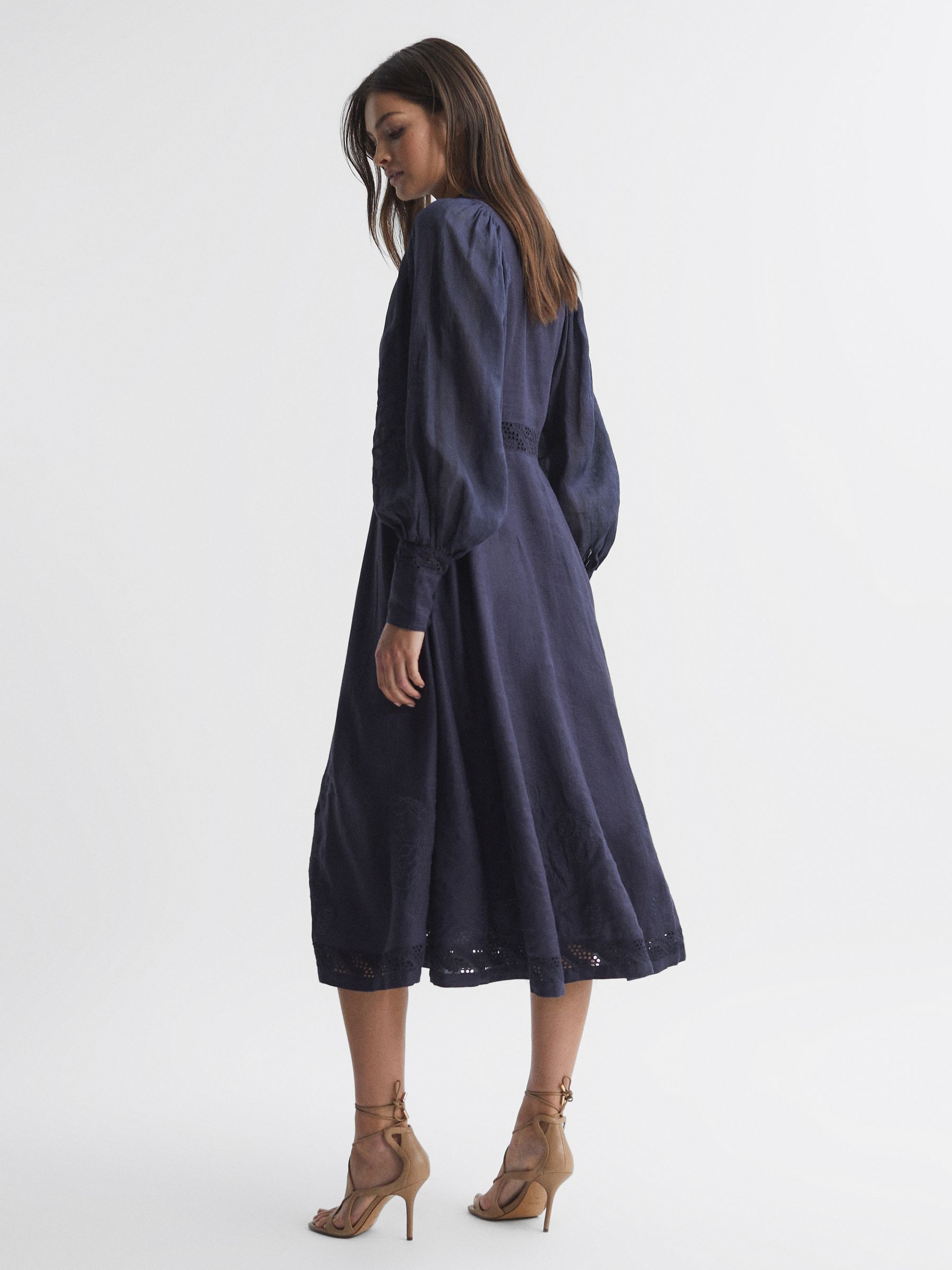 Joslin Linen Shirt Midi Dress in Navy