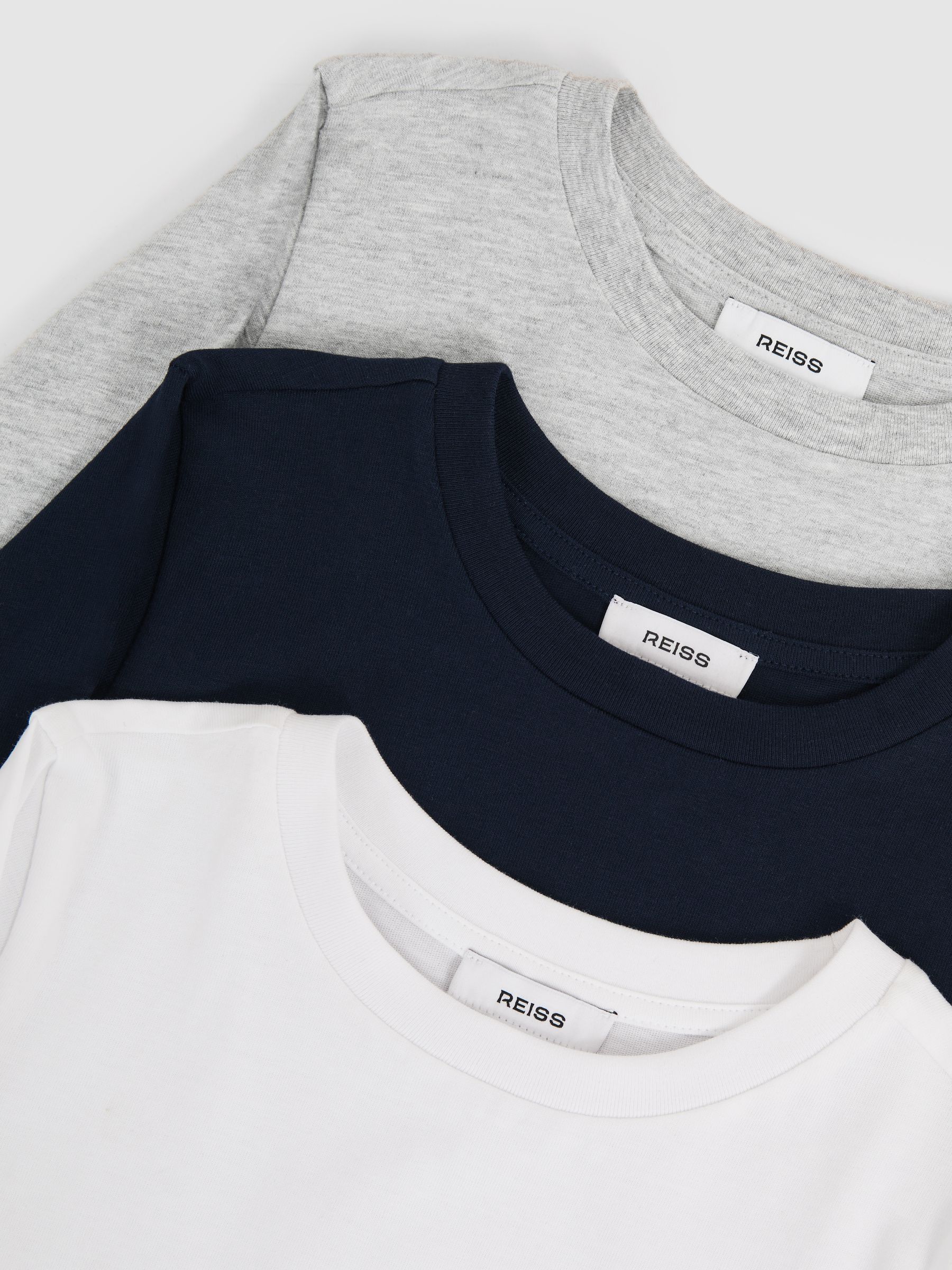 3-9 yrs Cotton Jersey Long Sleeve T-Shirts 3 Pack in White/Soft Grey/Navy