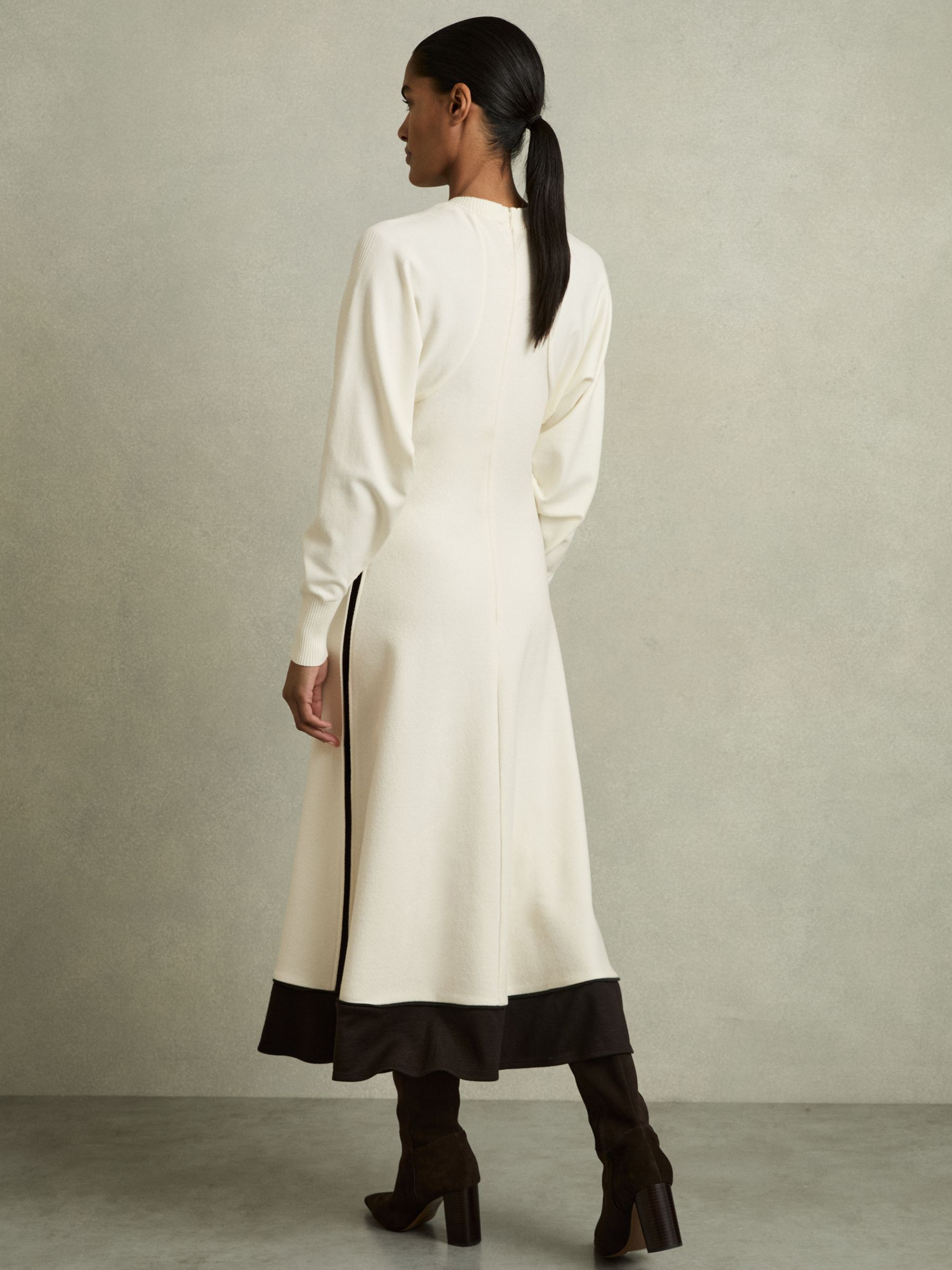 Wool-Blend Hybrid Knitted Midi Dress in Ivory