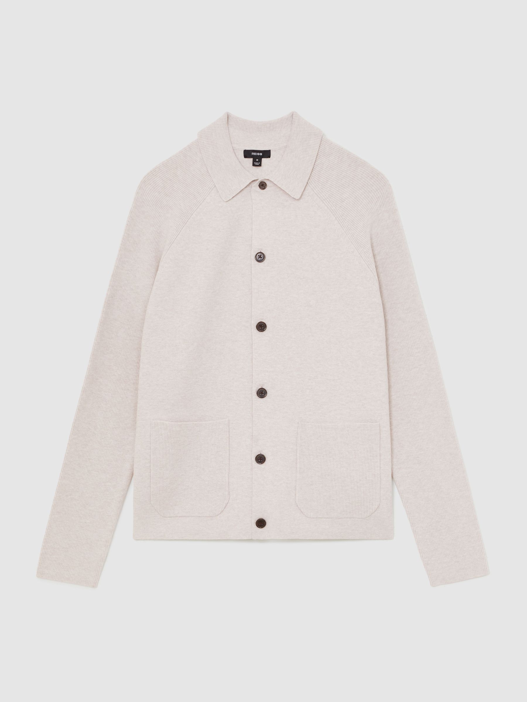 Button-Through Ribbed-Sleeve Shirt in Oatmeal Brown