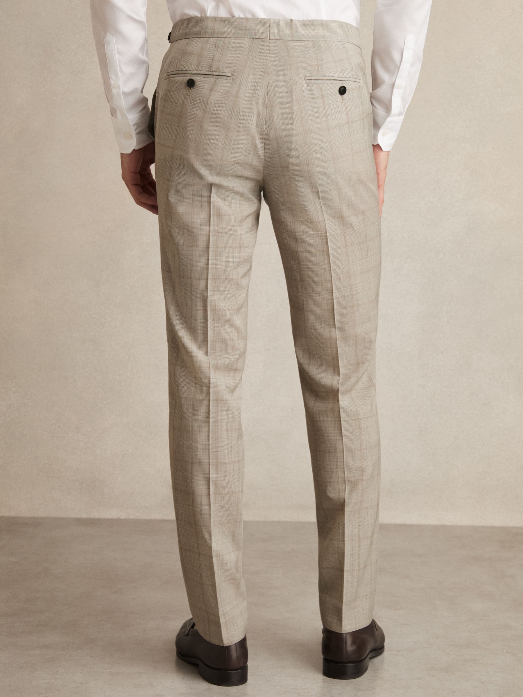 Slim-Fit Wool Check Suit Trousers in Oatmeal Brown