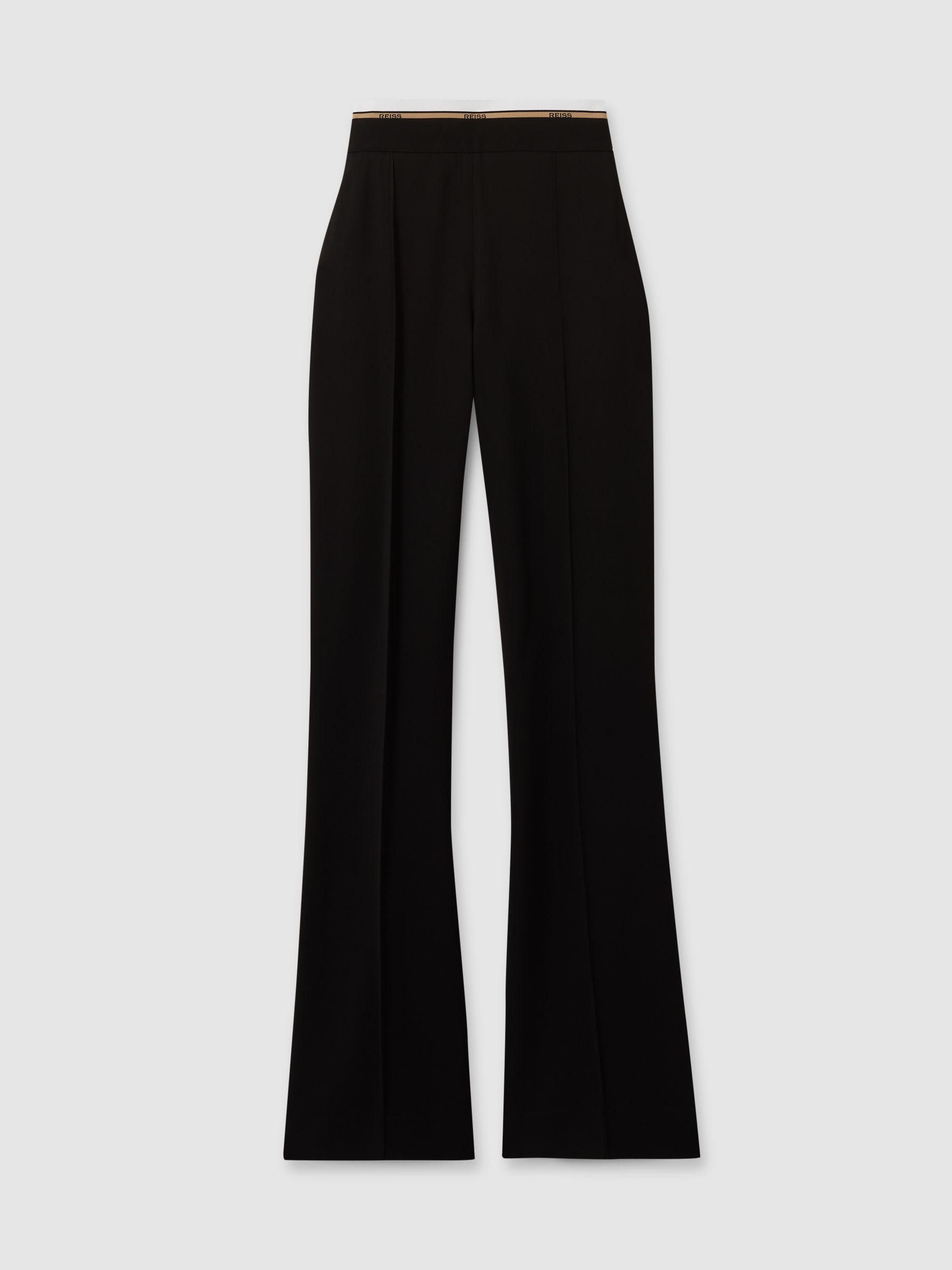 Waistband Detail Wide Leg Trousers in Black