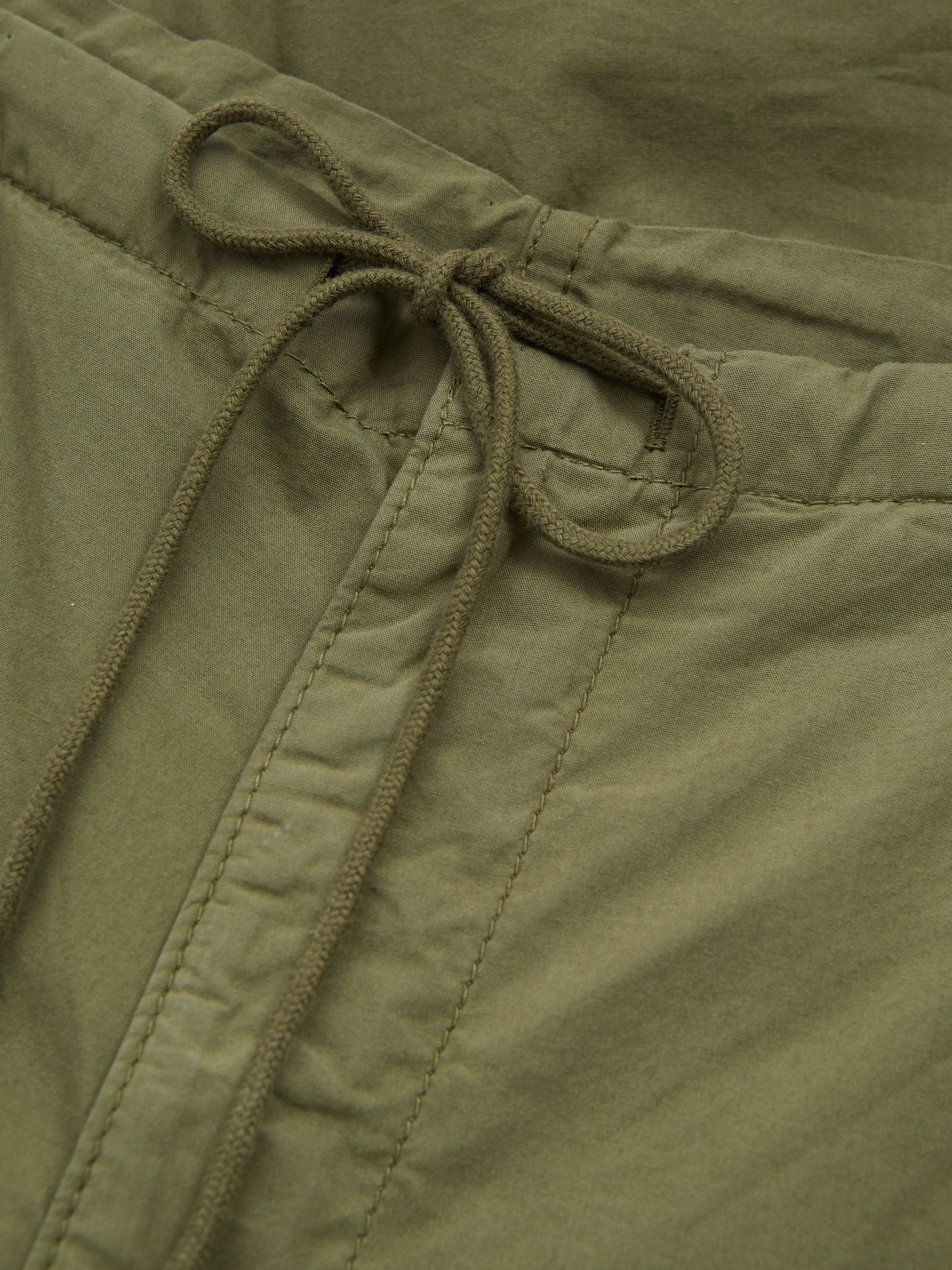 Tapered Drawstring Cotton Combat Trousers in Khaki