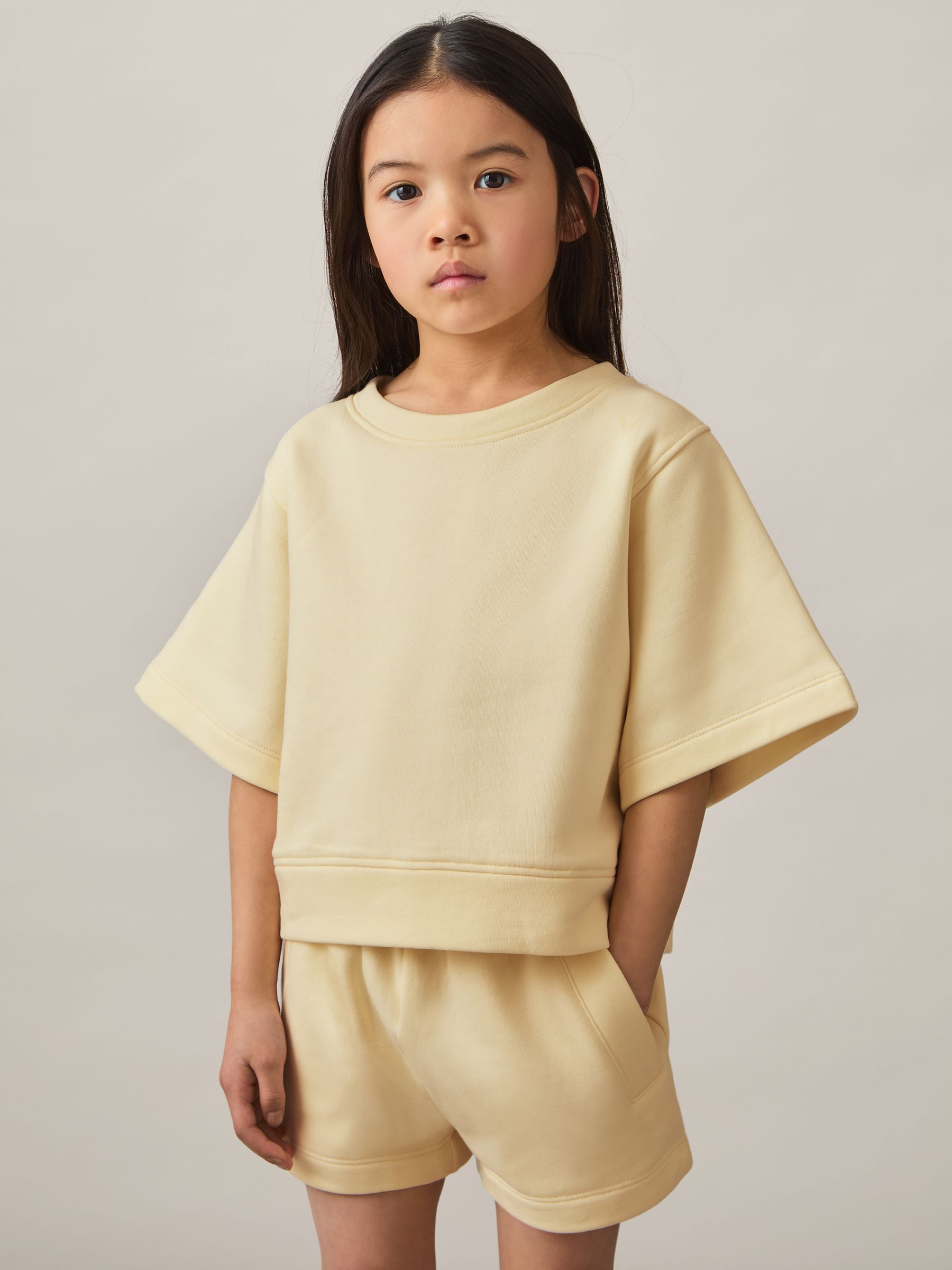 4-9 yrs Cotton-Blend Sweatshirt And Shorts Set in Lemon