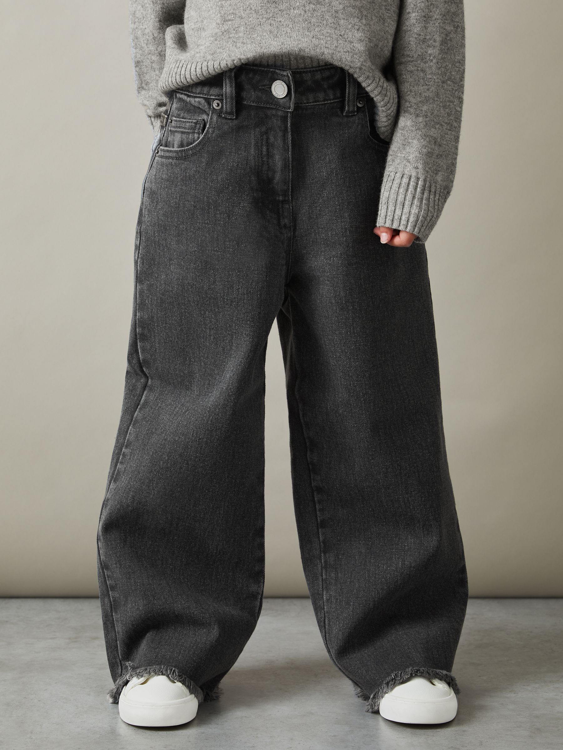 4-9 yrs Wide Leg Frayed Jeans in Grey
