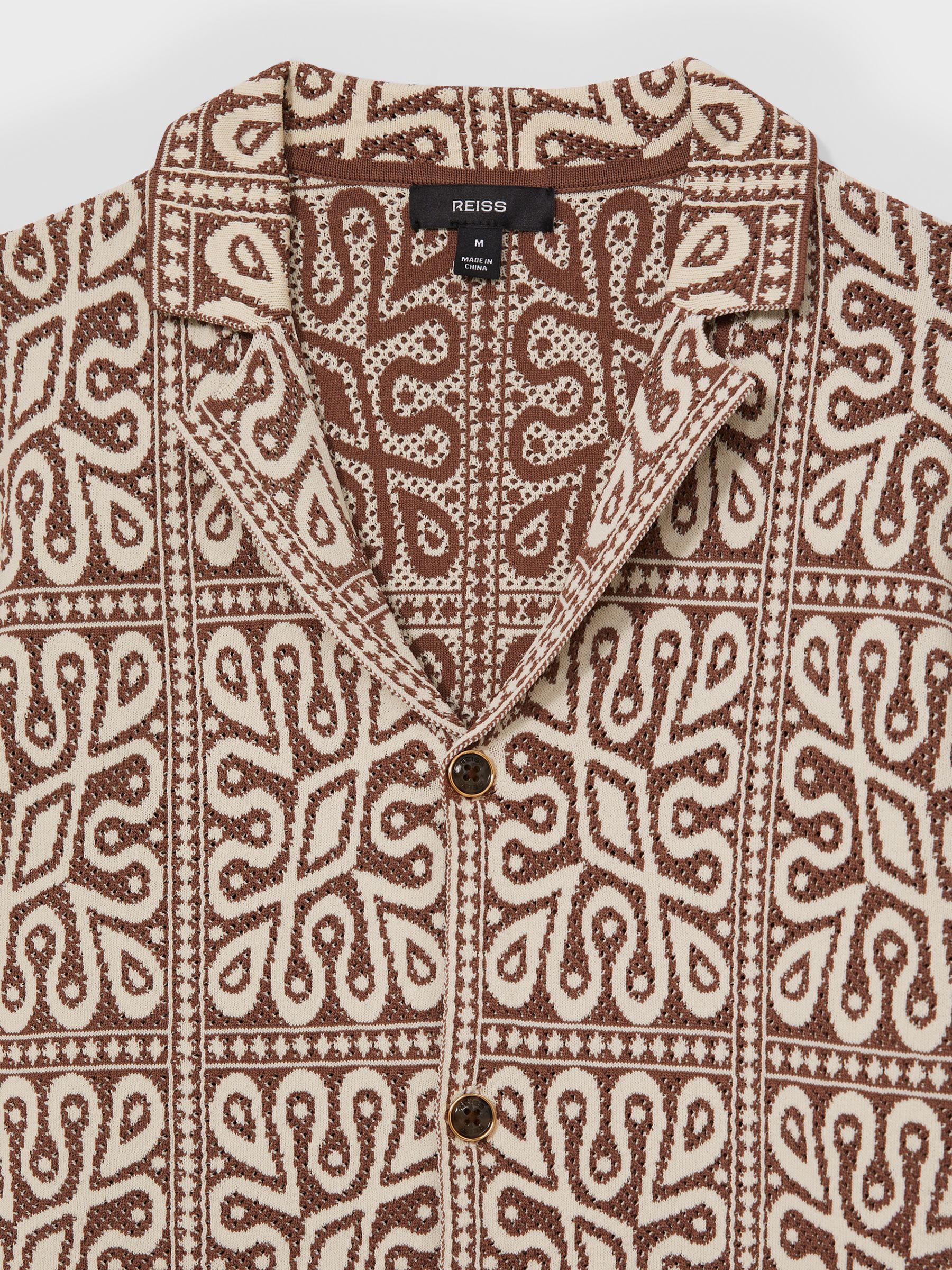 Tile Pattern Knit Shirt in Brown/White