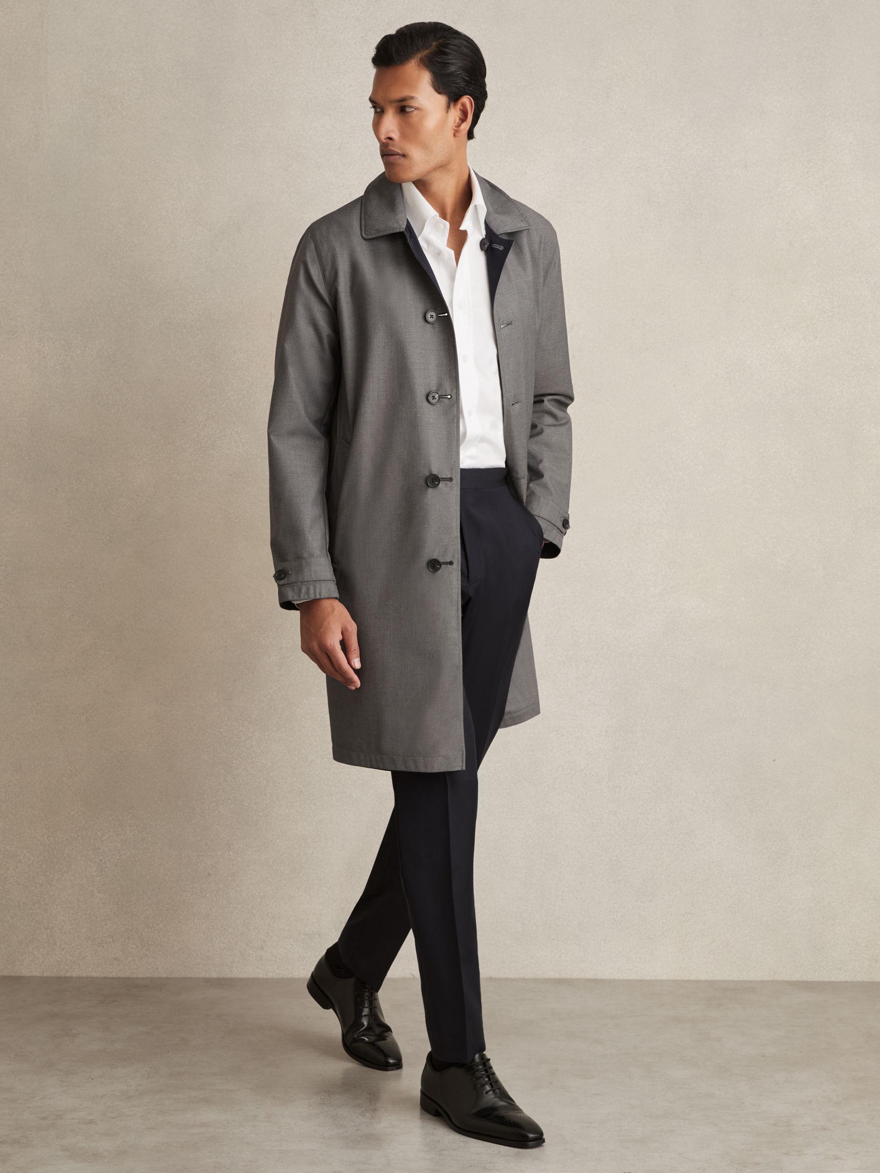 Reversible Mid-Length Coat in Navy/Grey