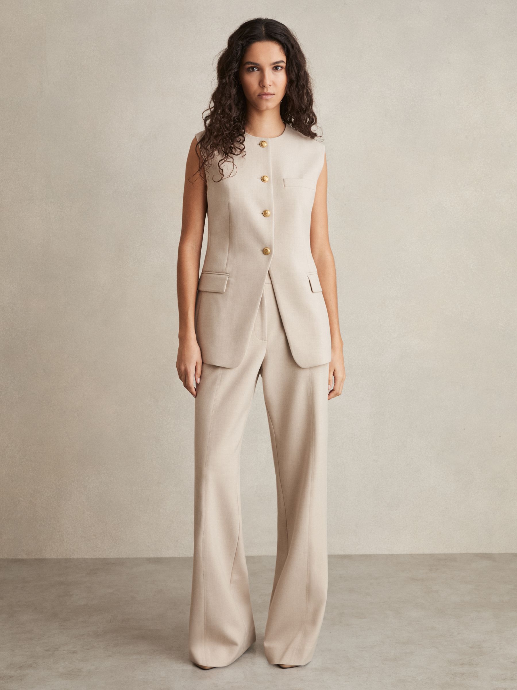 Petite Flared Tailored Trousers in Neutral