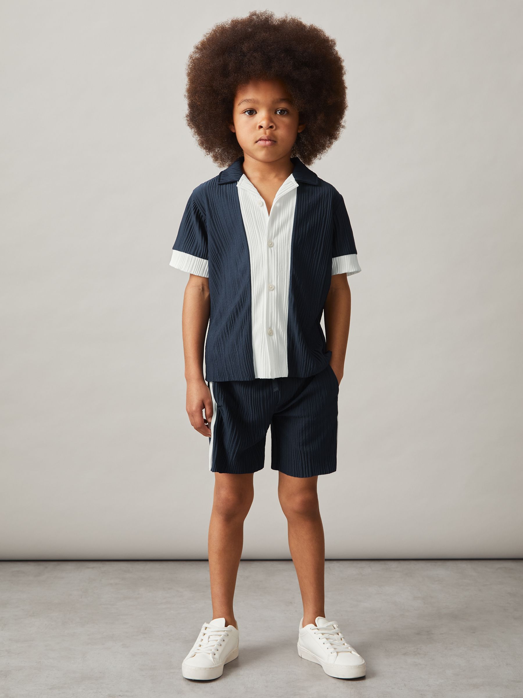 3-9 yrs Plissé Colour-Block Shorts in Navy/White