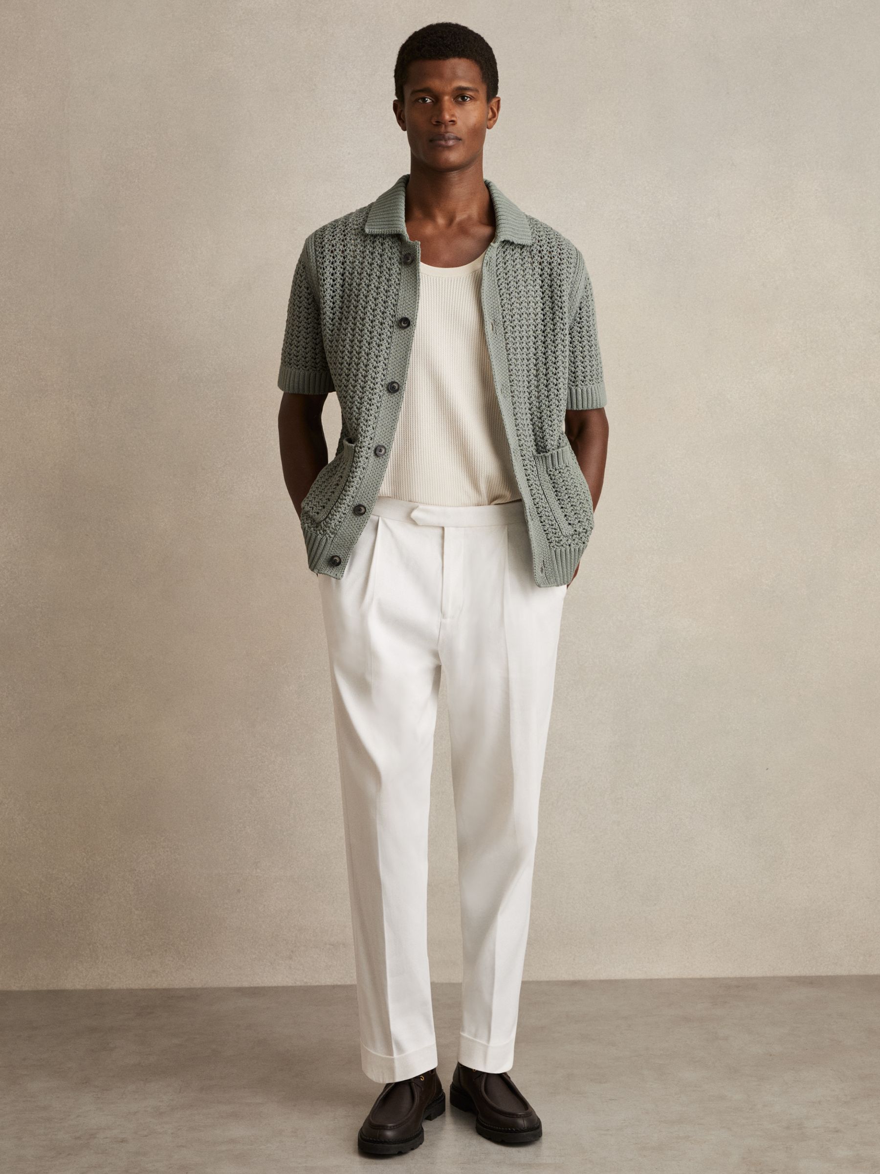 Crochet Button-Through Shirt in Sage Green