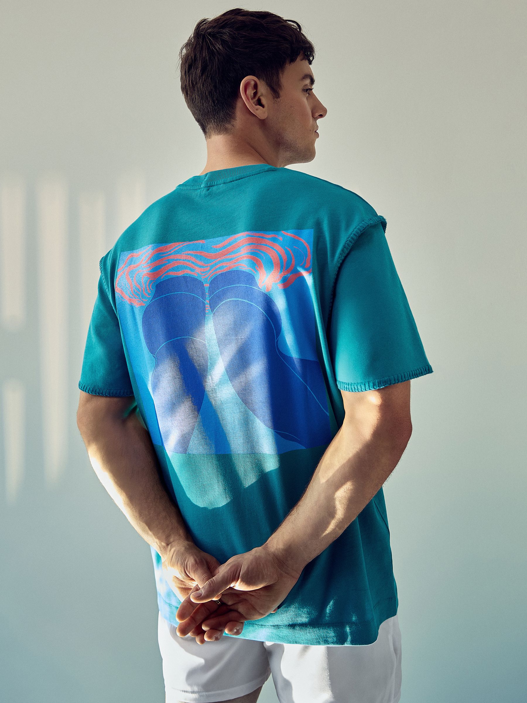 Reiss | Tom Daley Graphic-Print T-Shirt in Teal Green