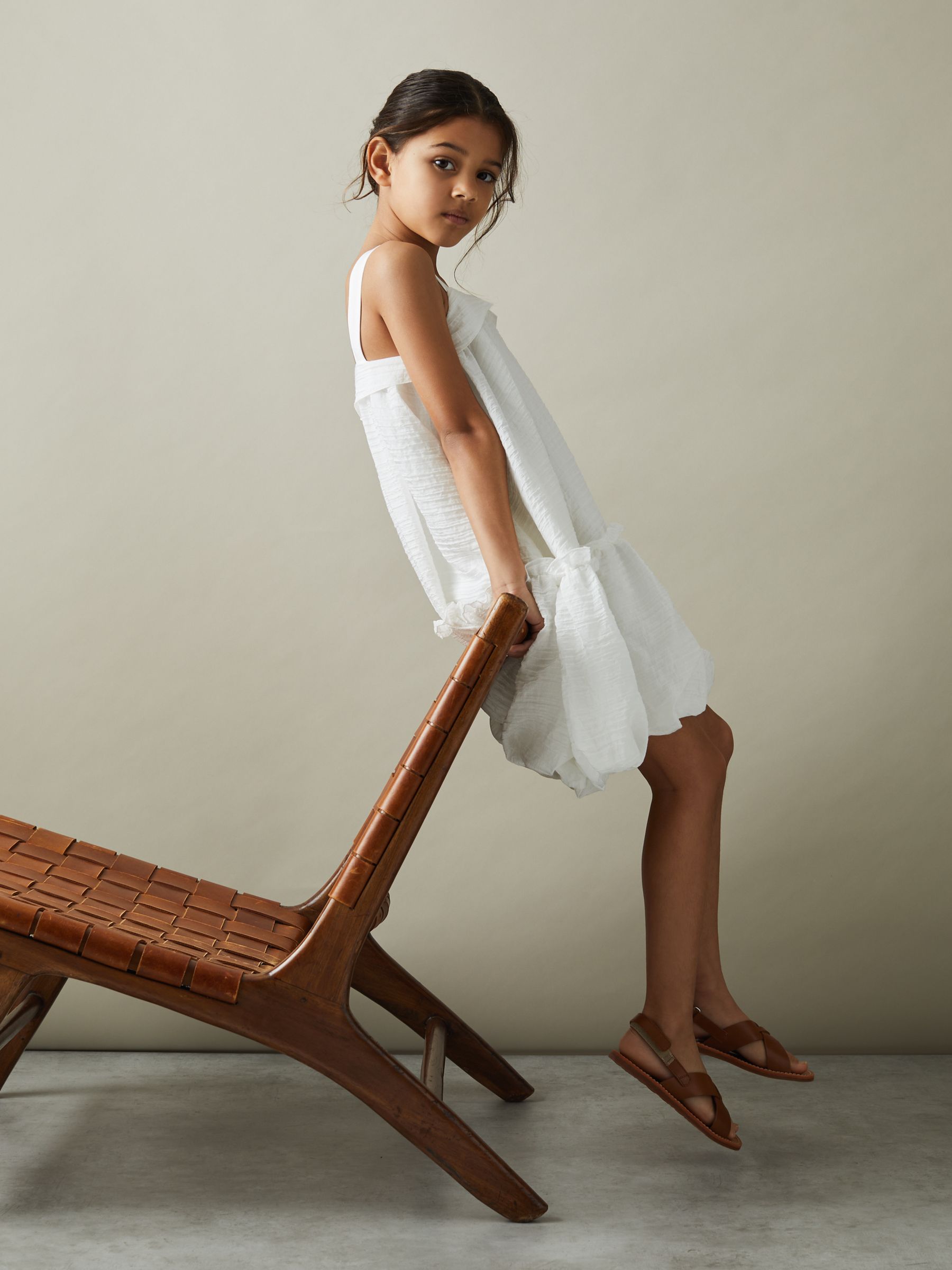 13-14 yrs Seersucker Bubble Hem Dress in Ivory