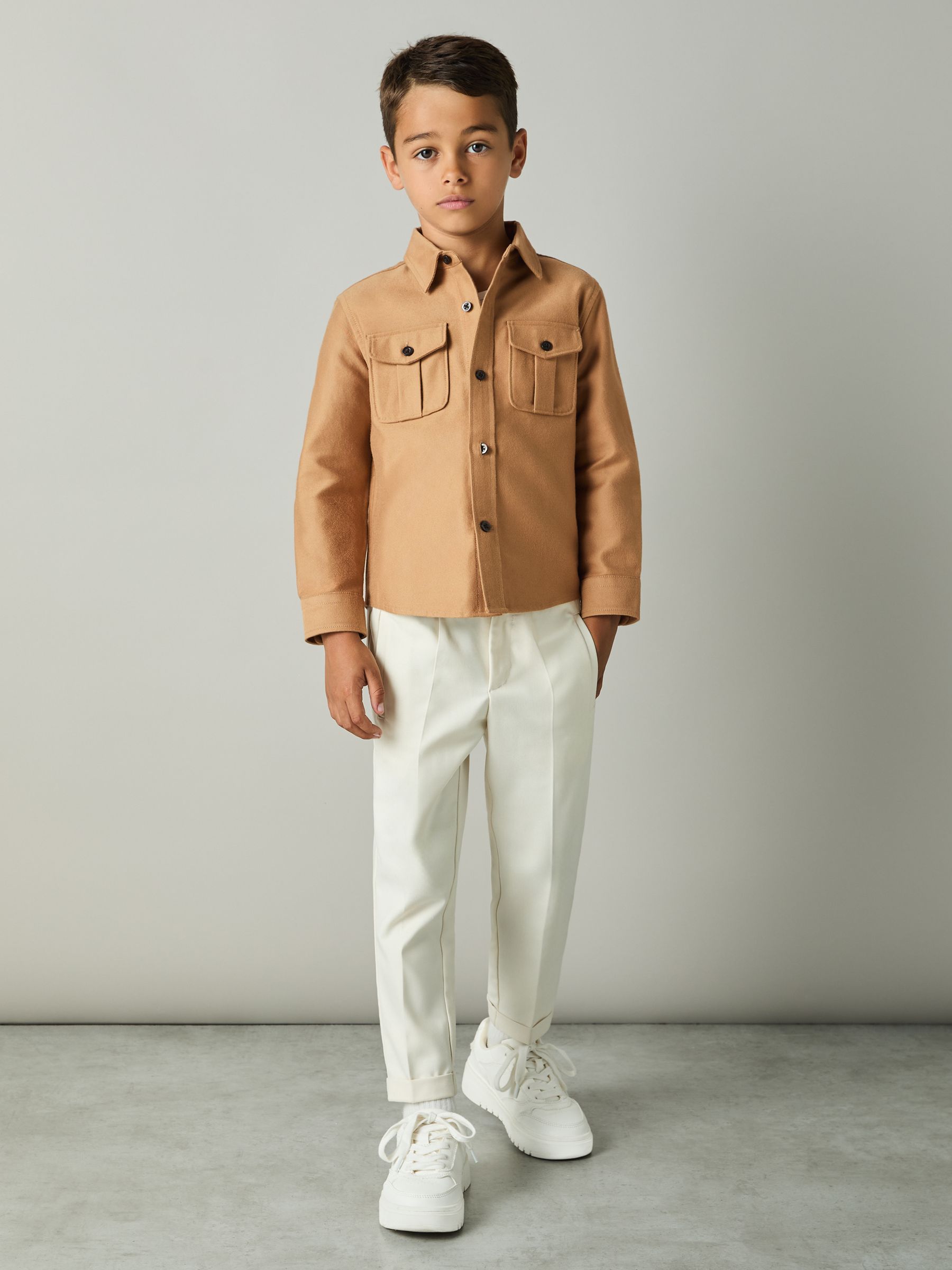 9-13 yrs Brushed 100% Cotton Shirt in Camel