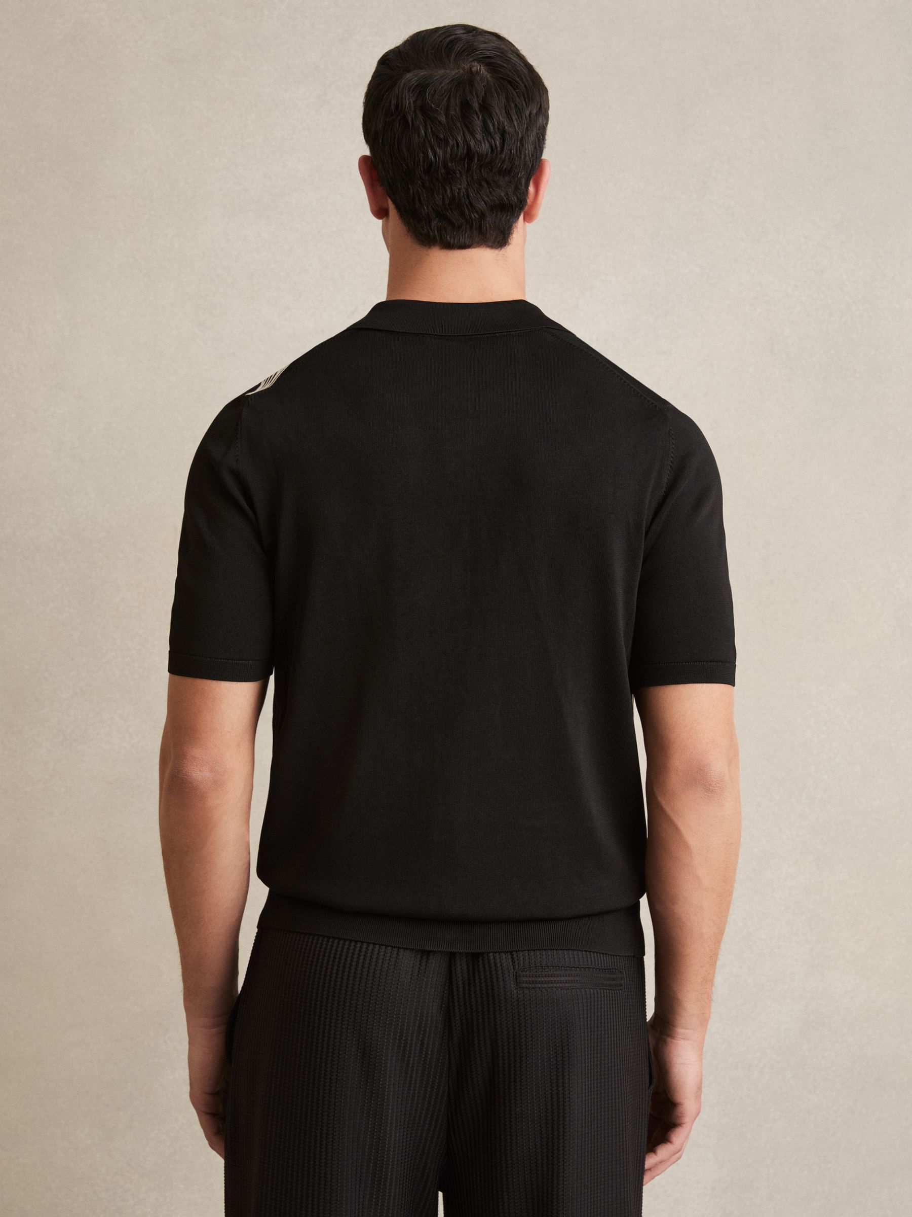 Flower Embroidered Knit Shirt in Black