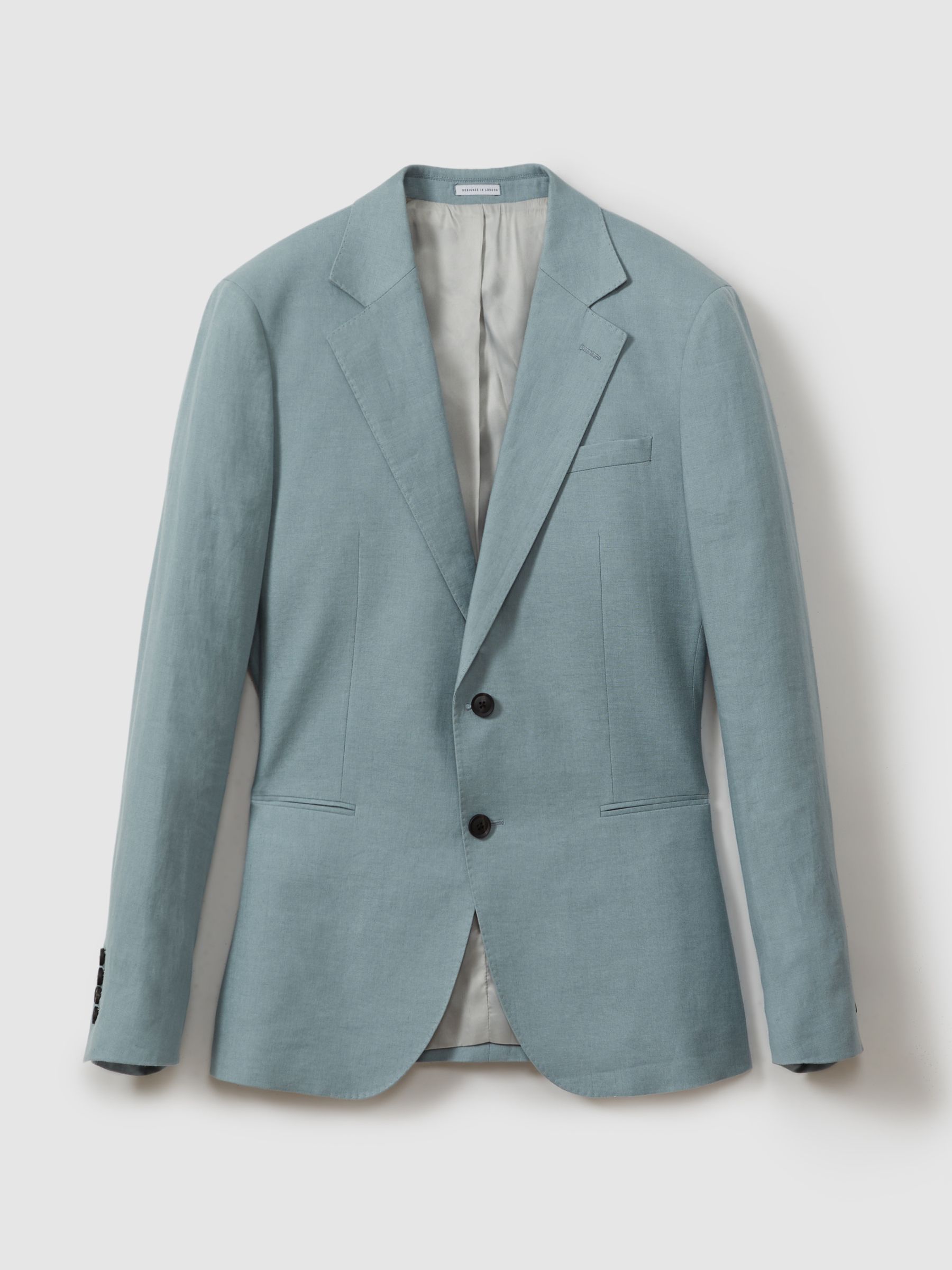 Single-Breasted Linen Suit Blazer Slim Fit in Aqua Blue