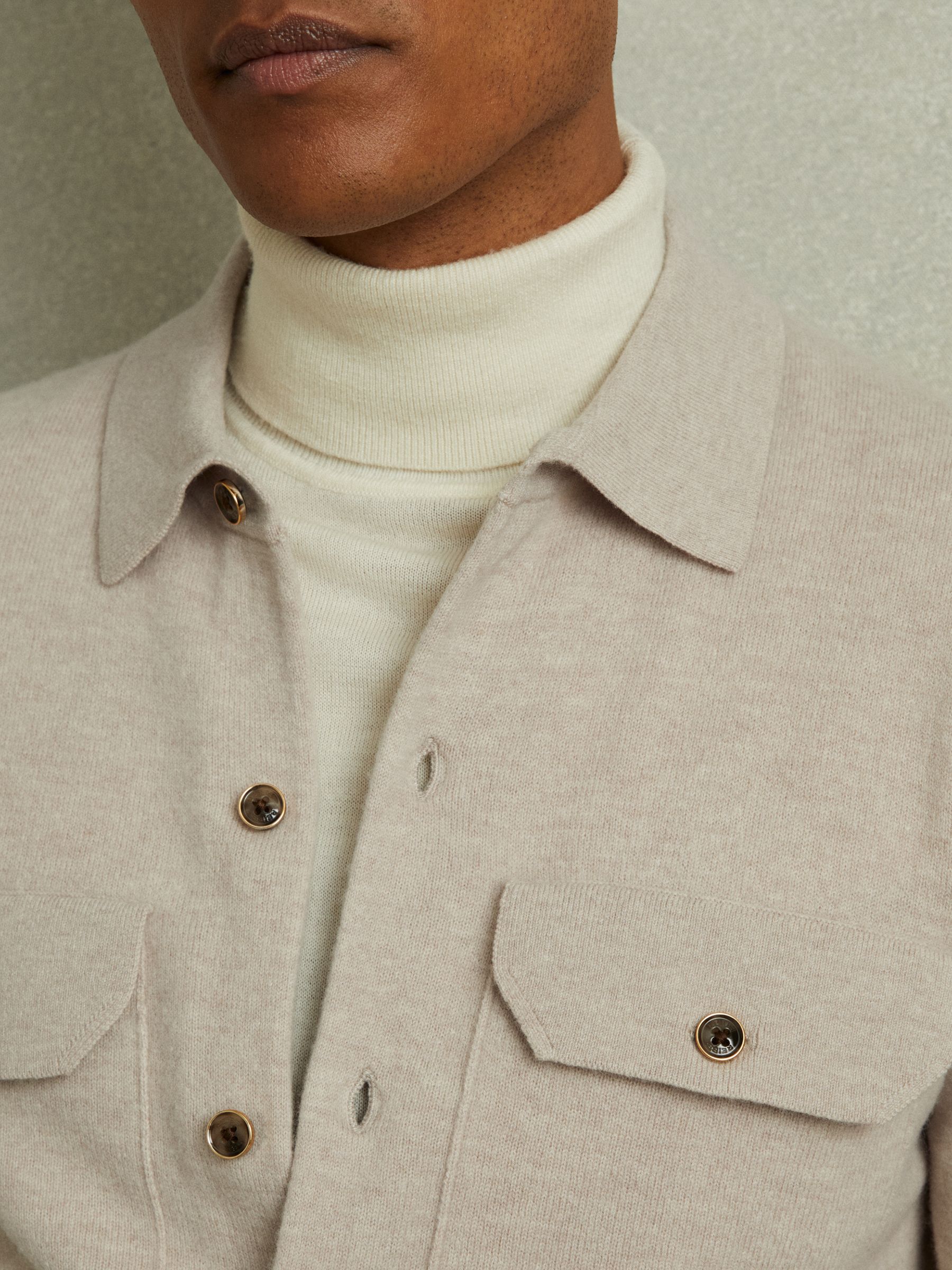 Merino Wool Button-Front Cardigan in Oatmeal