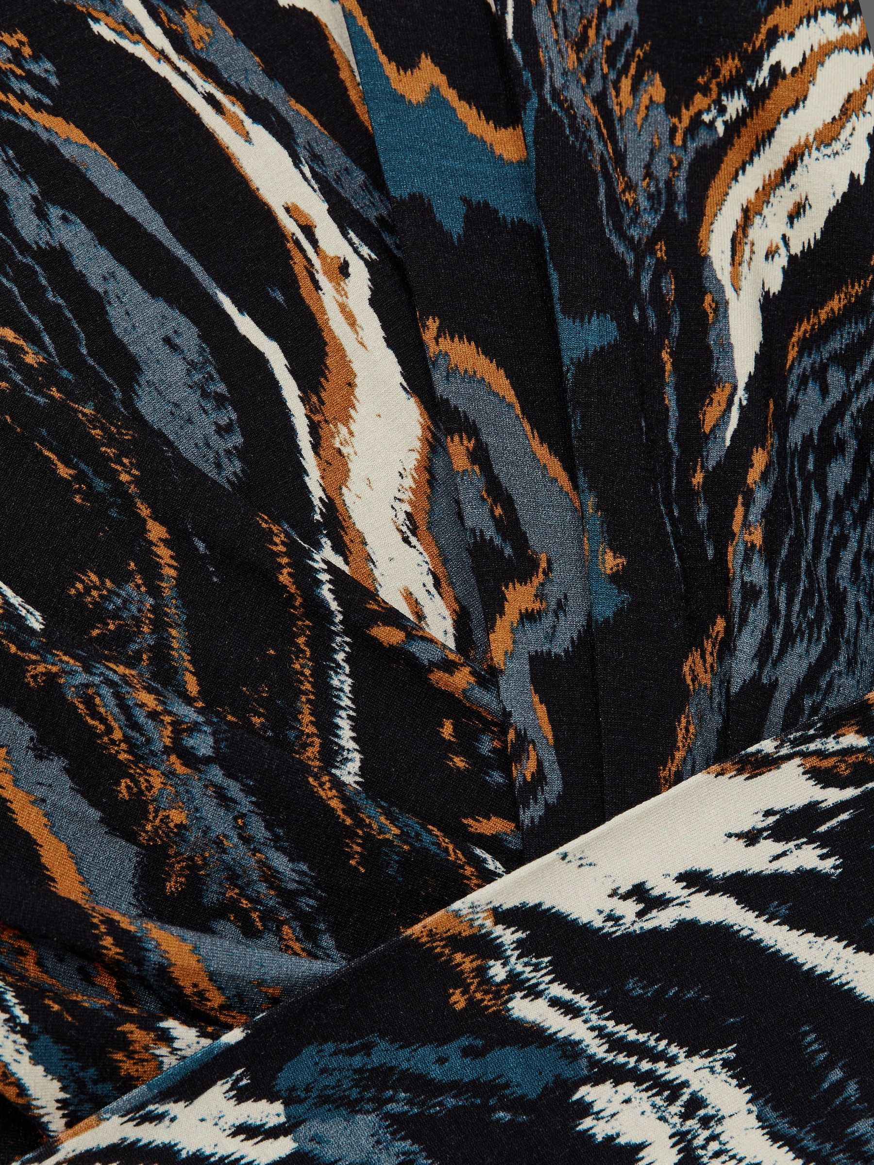 Jersey Printed Tie-Waist Mini Dress in Black/Blue