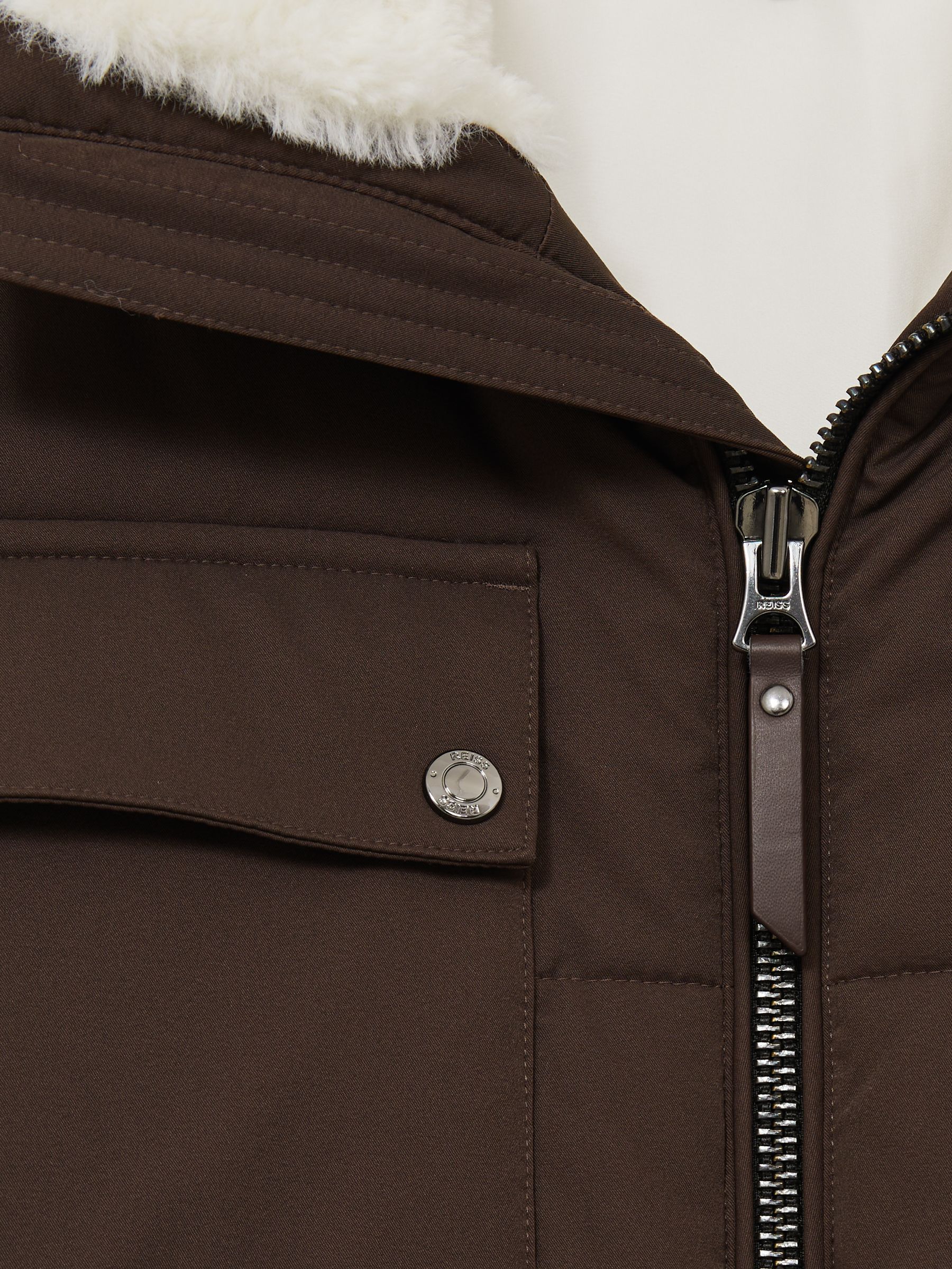 Faux-Fur Collar Puffer Jacket in Brown